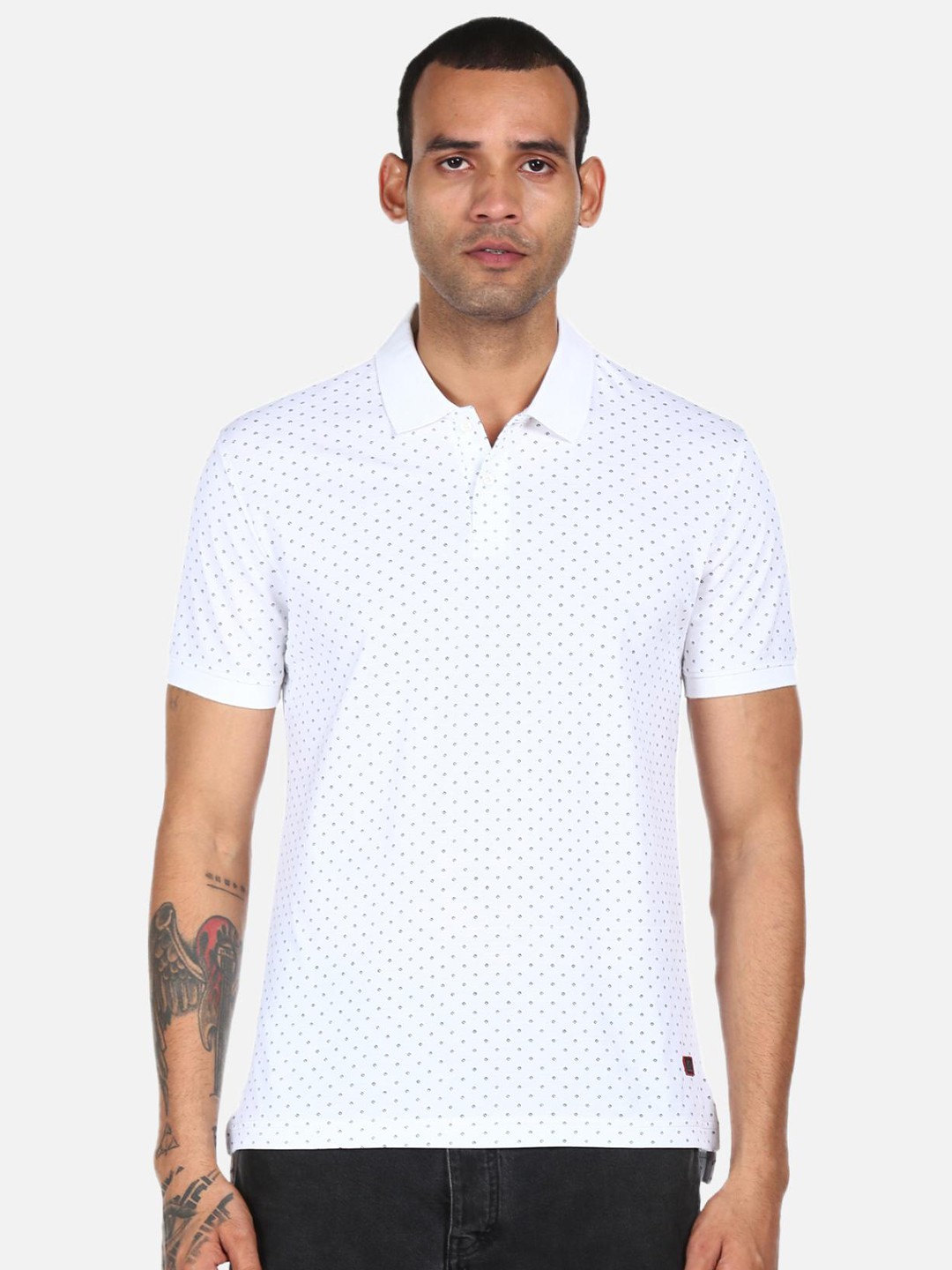 

AD By Arvind Men White Printed Polo Collar T-shirt