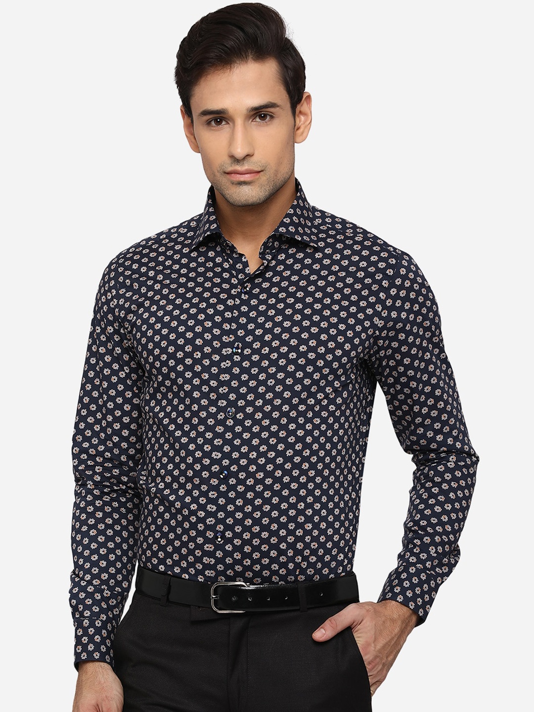 

JB STUDIO Men Blue Slim Fit Floral Opaque Printed Pure Cotton Formal Shirt