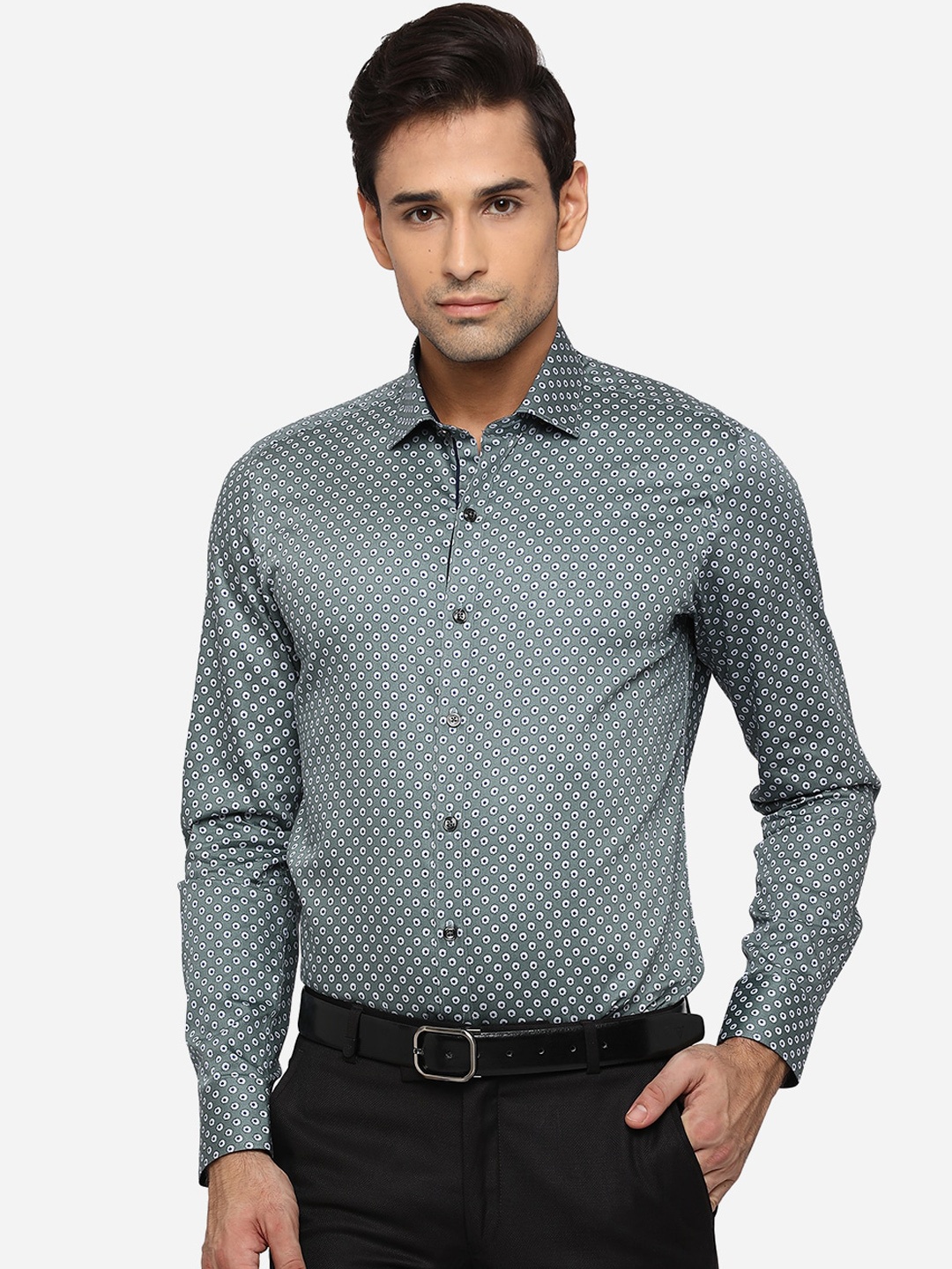 

JB STUDIO Men Pure Cotton Grey Slim Fit Printed Formal Shirt