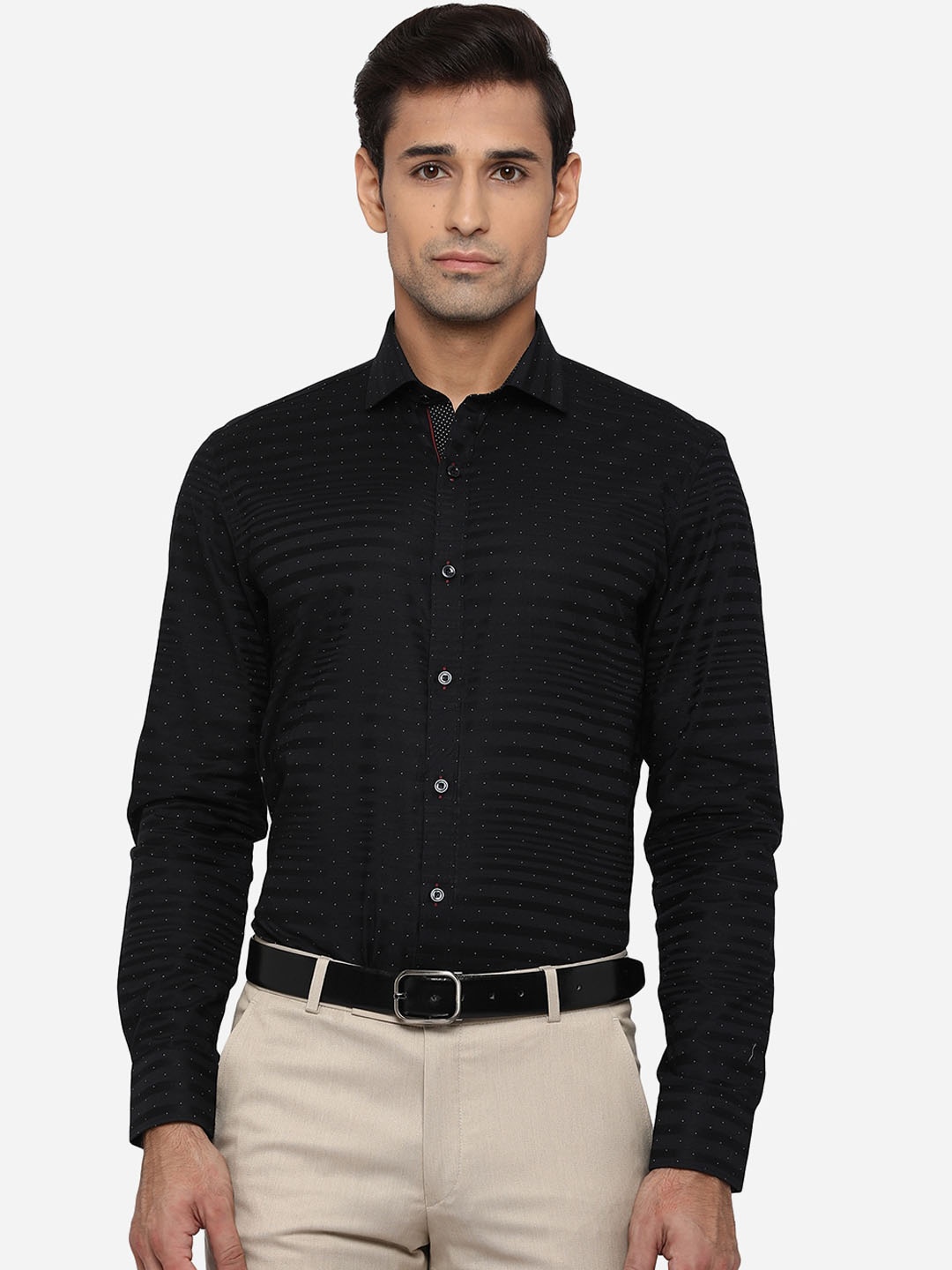 

JB STUDIO Men Pure Cotton Black Slim Fit Printed Formal Shirt