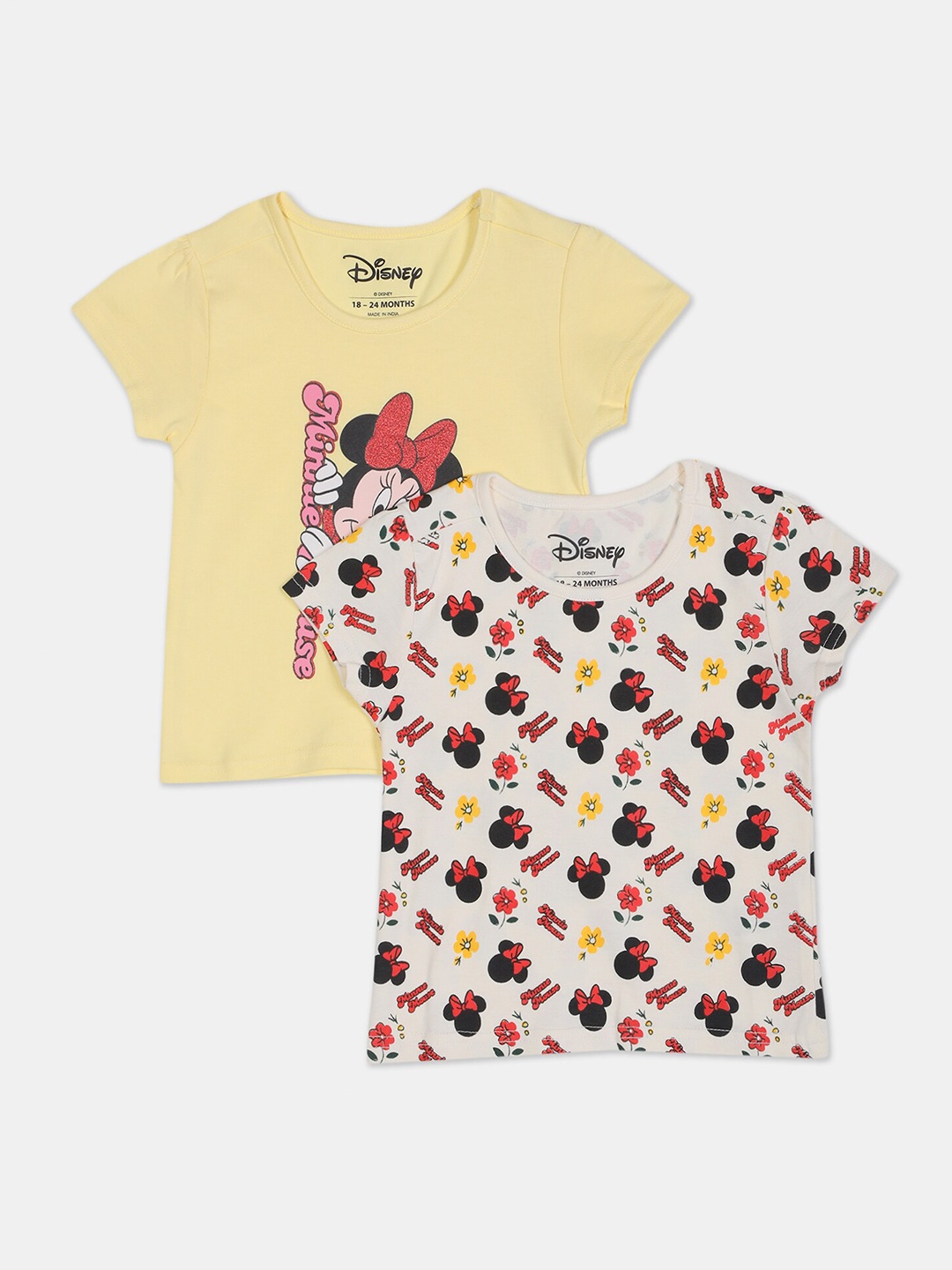 

Colt Girls Yellow & Off White 2 Minnie Mouse Printed T-shirts