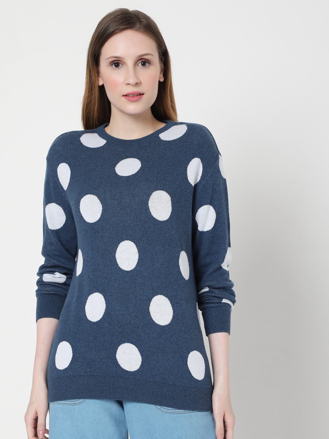 

Vero Moda Women Blue & White Printed Cotton Pullover