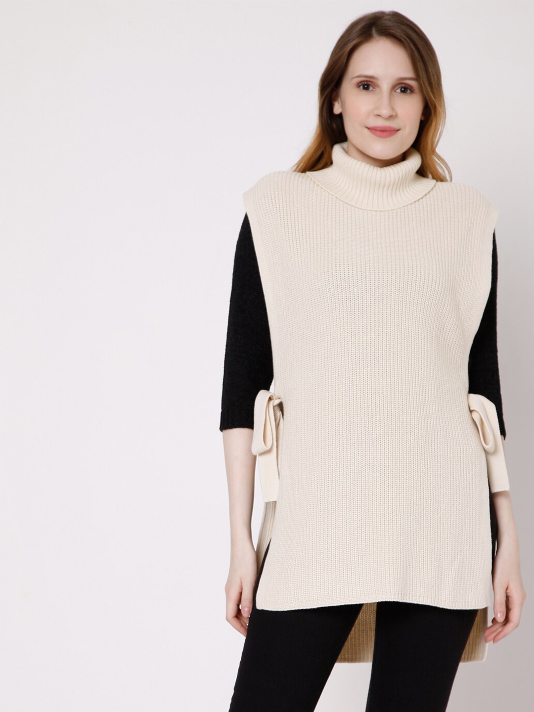 

Vero Moda Women Beige Longline Pullover Sweater