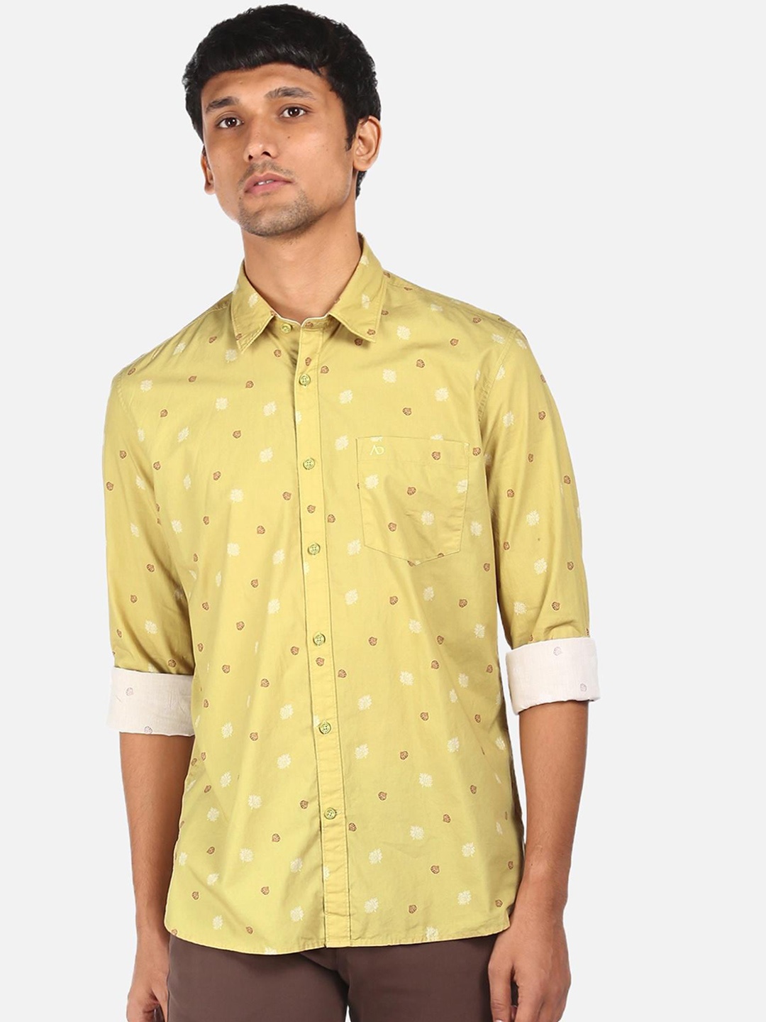 

AD By Arvind Men Yellow Opaque Printed Cotton Casual Shirt