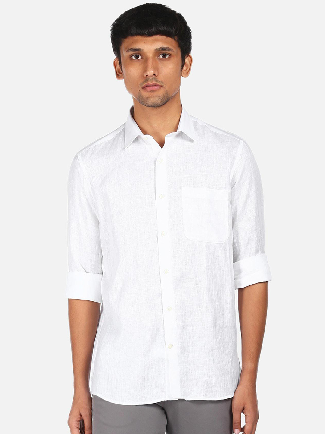 

AD By Arvind Men White Opaque Printed Linen Casual Shirt