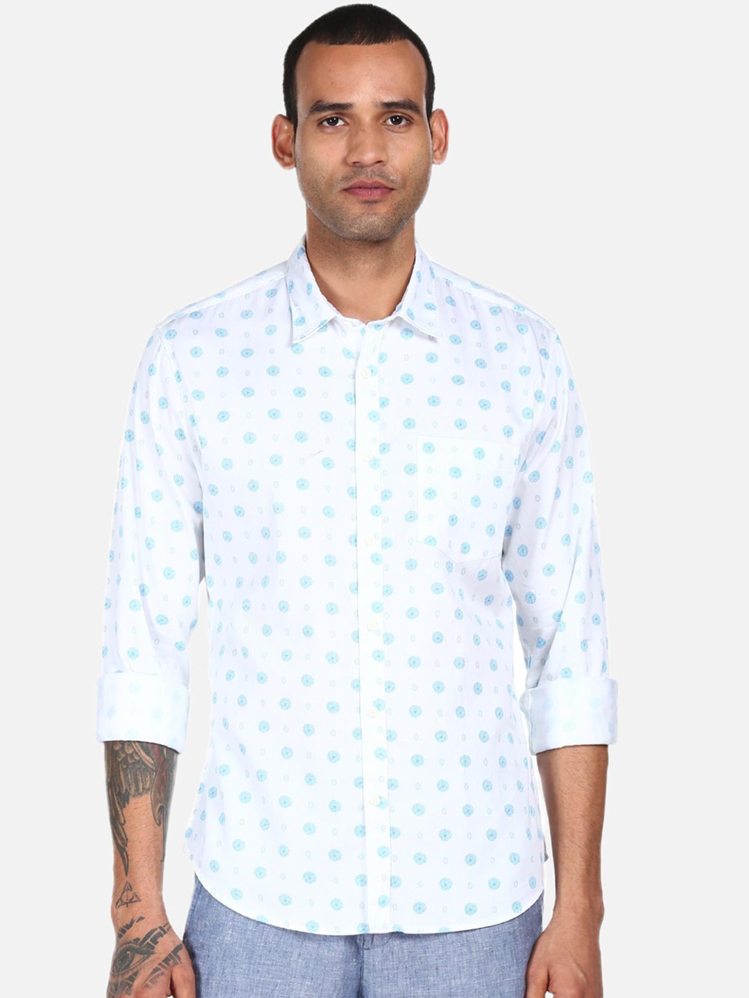 

AD By Arvind Men White Floral Printed Cotton Casual Shirt