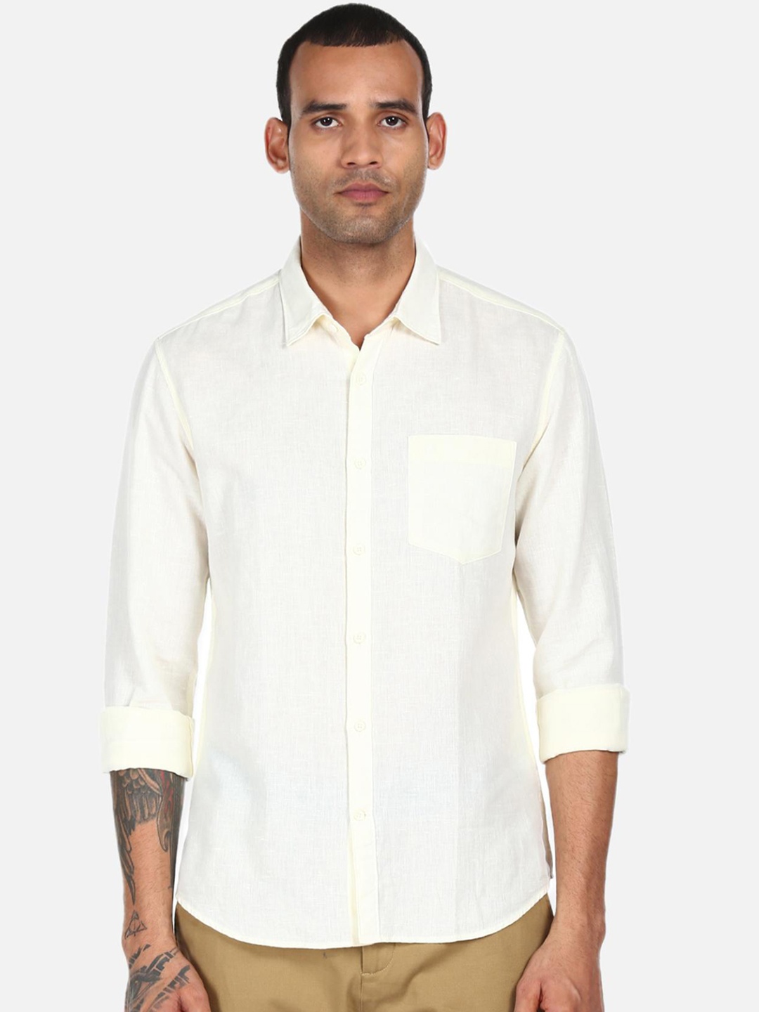 

AD By Arvind Men Off White Casual Shirt