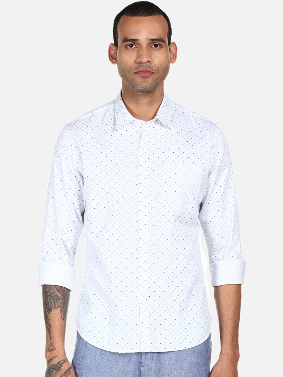 

AD By Arvind Men White Printed Casual Cotton Shirt