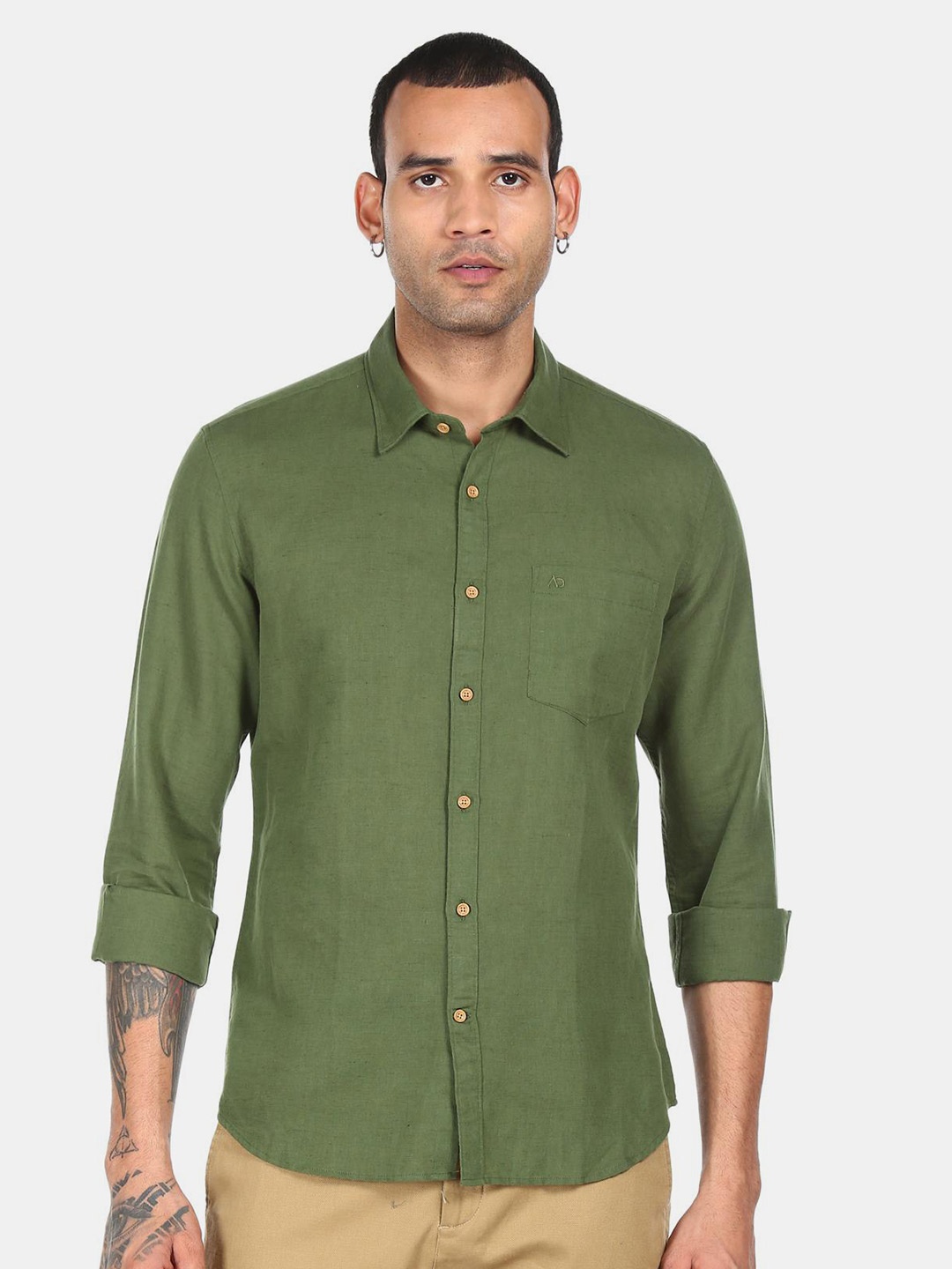 

AD By Arvind Men Olive Green Opaque Casual Shirt