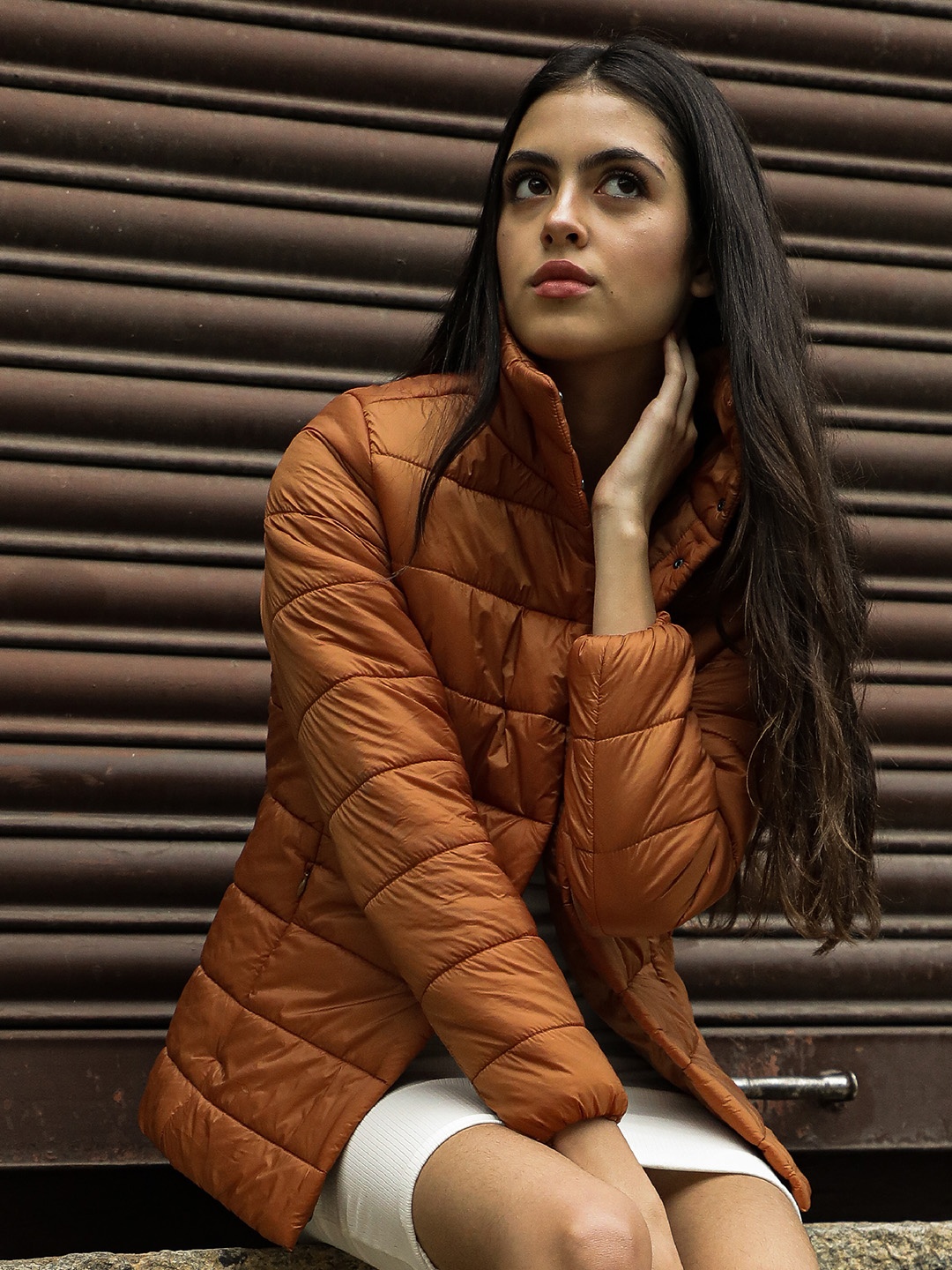 

RAREISM Women Rust Solid Padded Jacket
