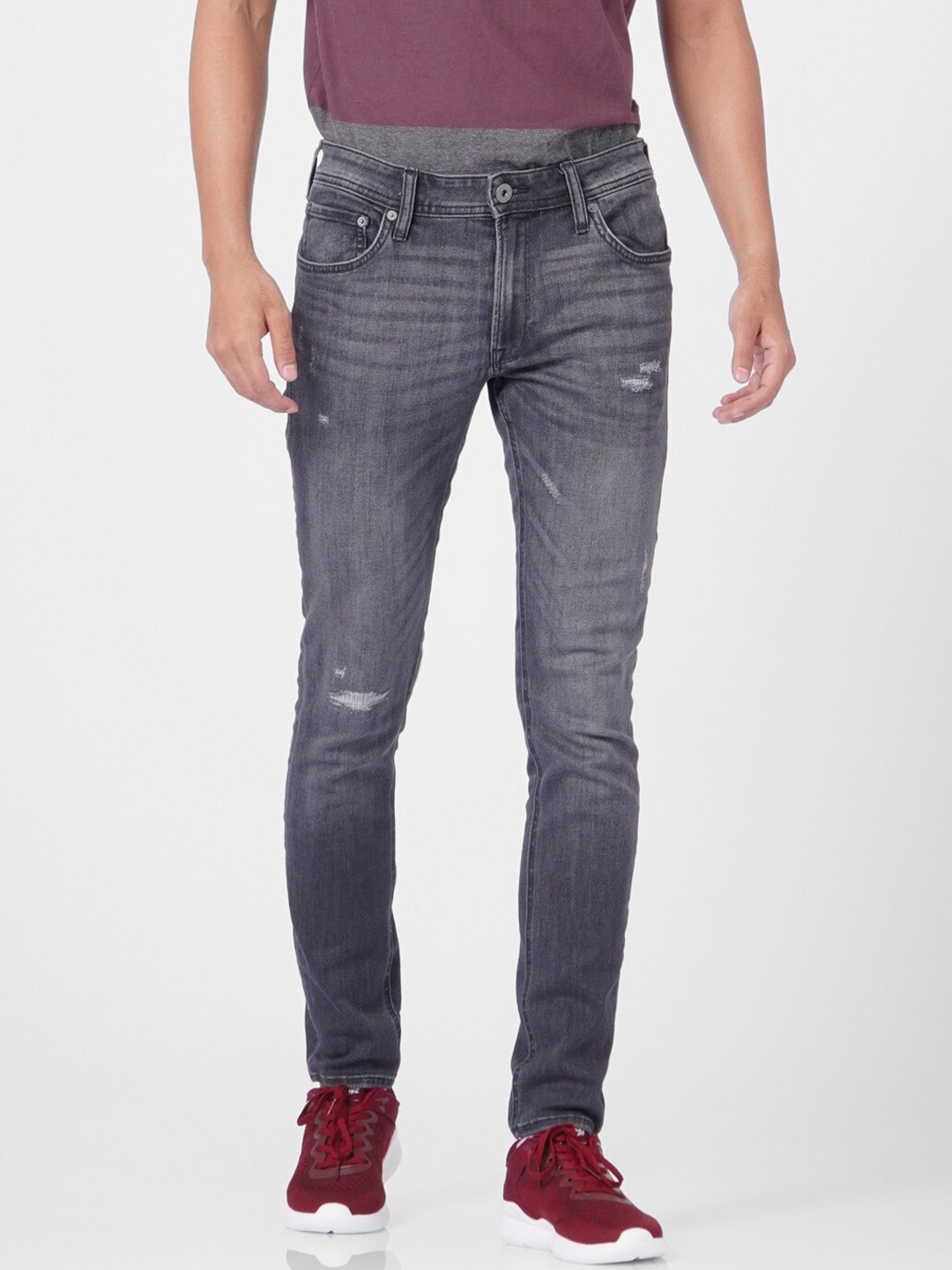 

Jack & Jones Men Black Low-Rise Mildly Distressed Light Fade Jeans