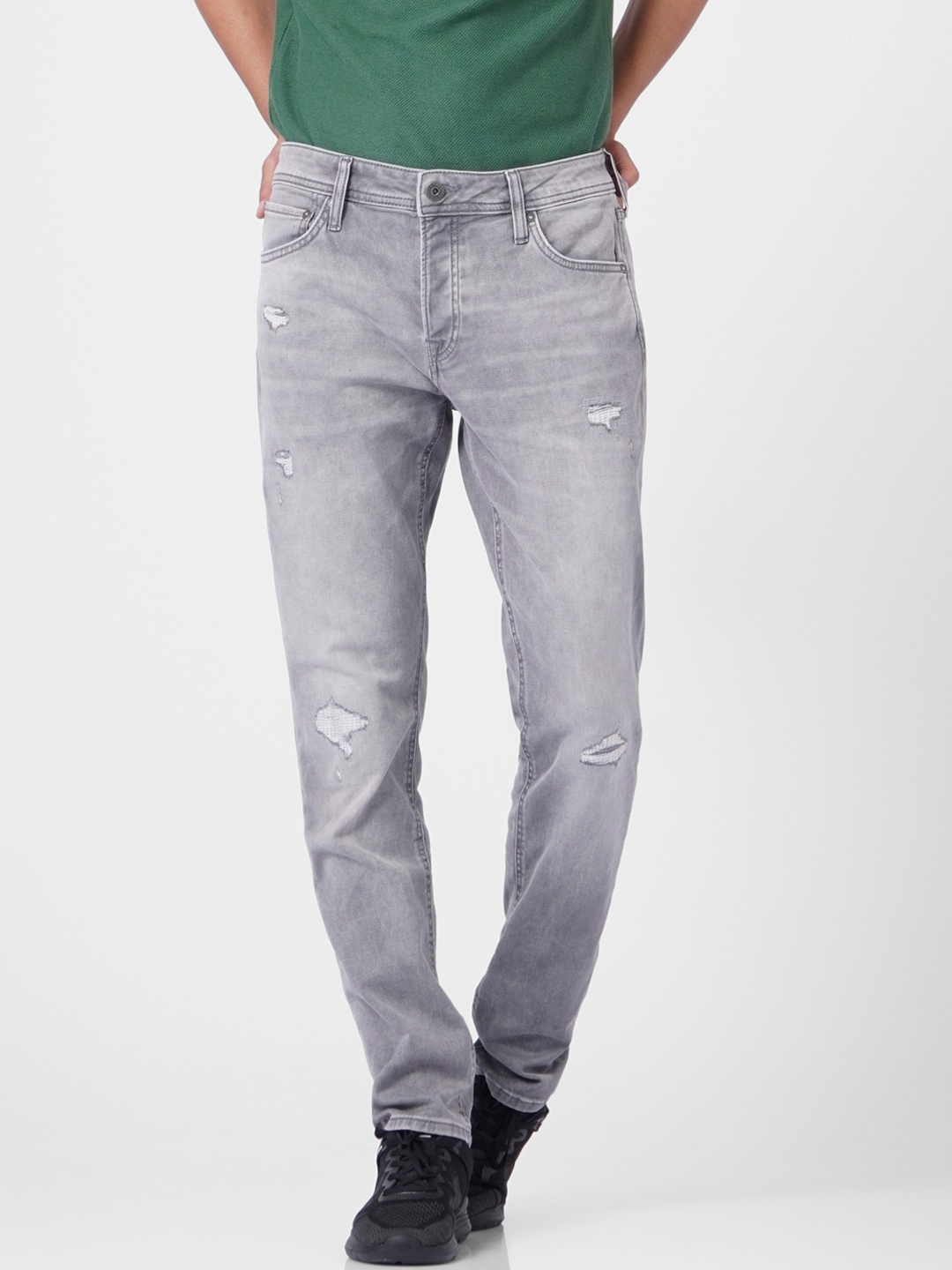 

Jack & Jones Men Grey Slim Fit Low-Rise Mildly Distressed Heavy Fade Jeans