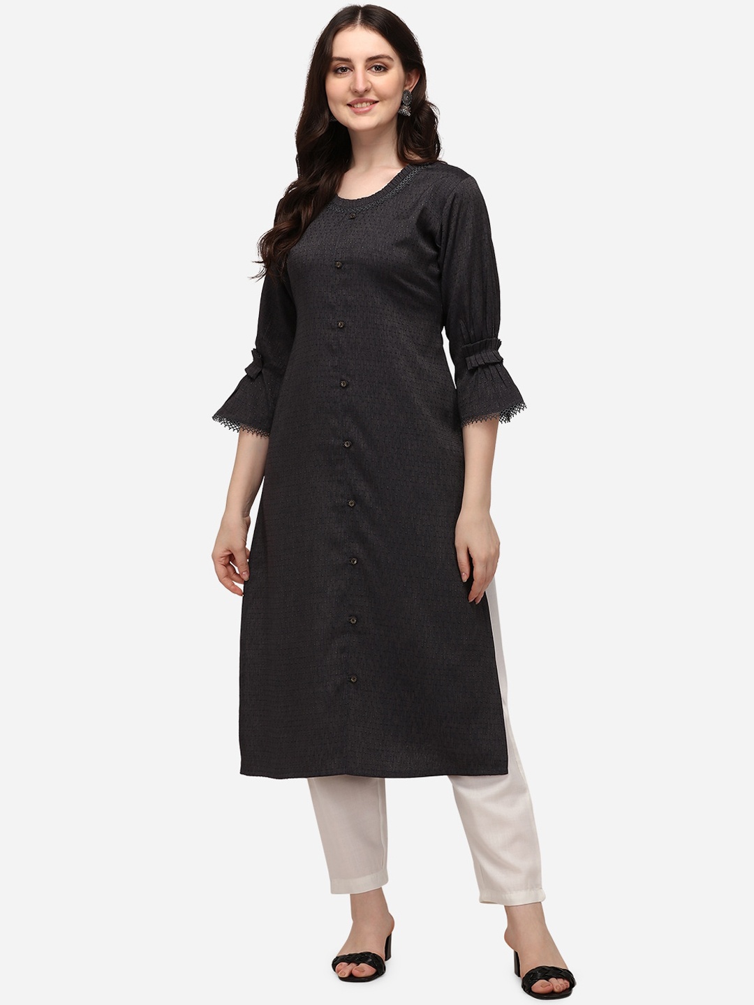 

Florence Women Black Bell Sleeves Jacquard Kurta