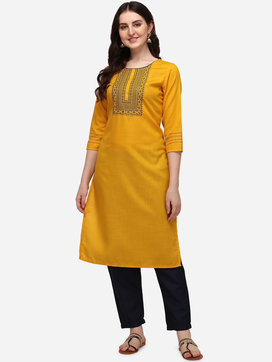 

Florence Women Yellow Regular Embroidered Pure Cotton Kurta with Trousers