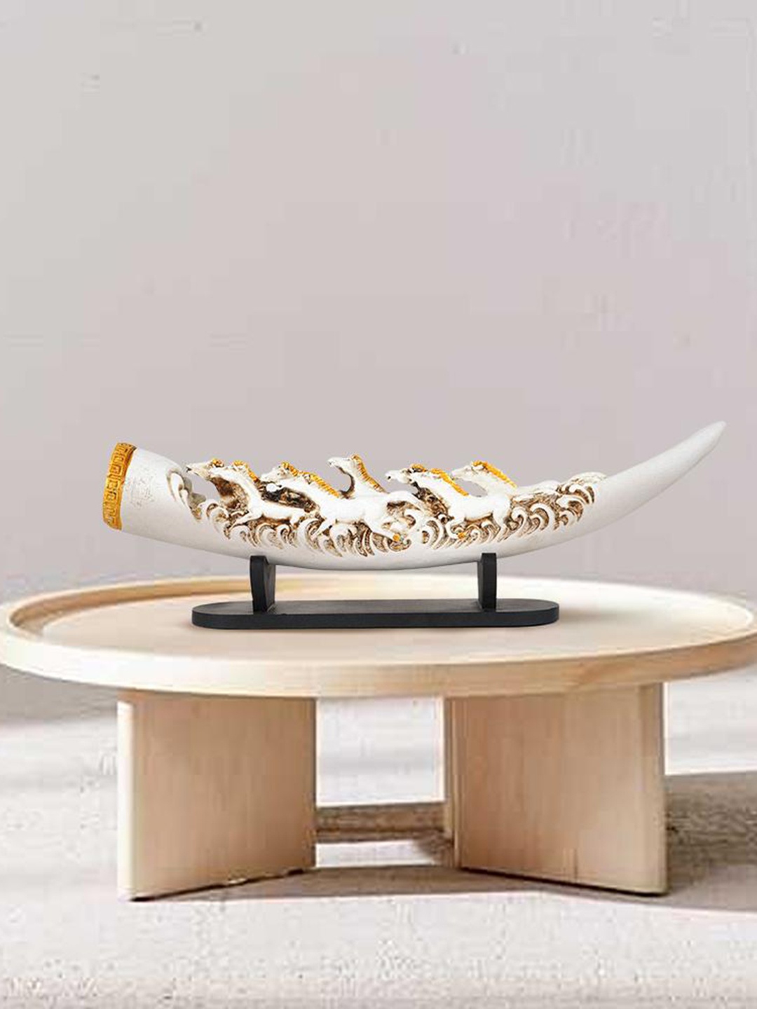 

THE ARTMENT Off-White Eight Running Horses Carved In Tusk Feng Shui Table Accent