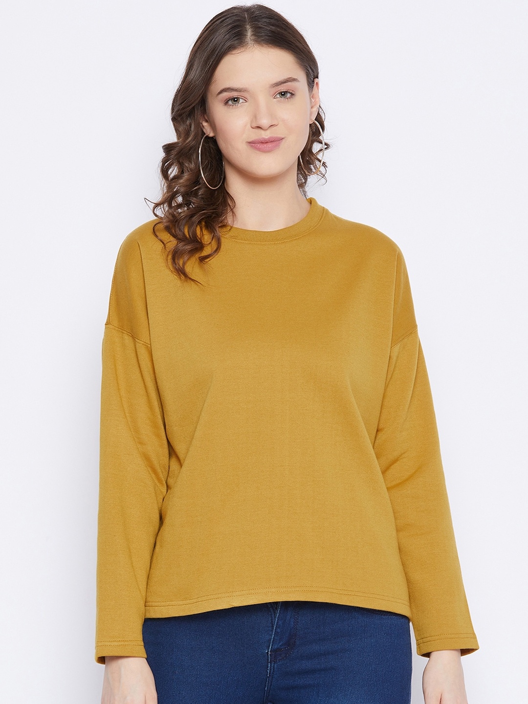 

FRENCH FLEXIOUS Women Mustard Yellow Drop-Shoulder Sweatshirt