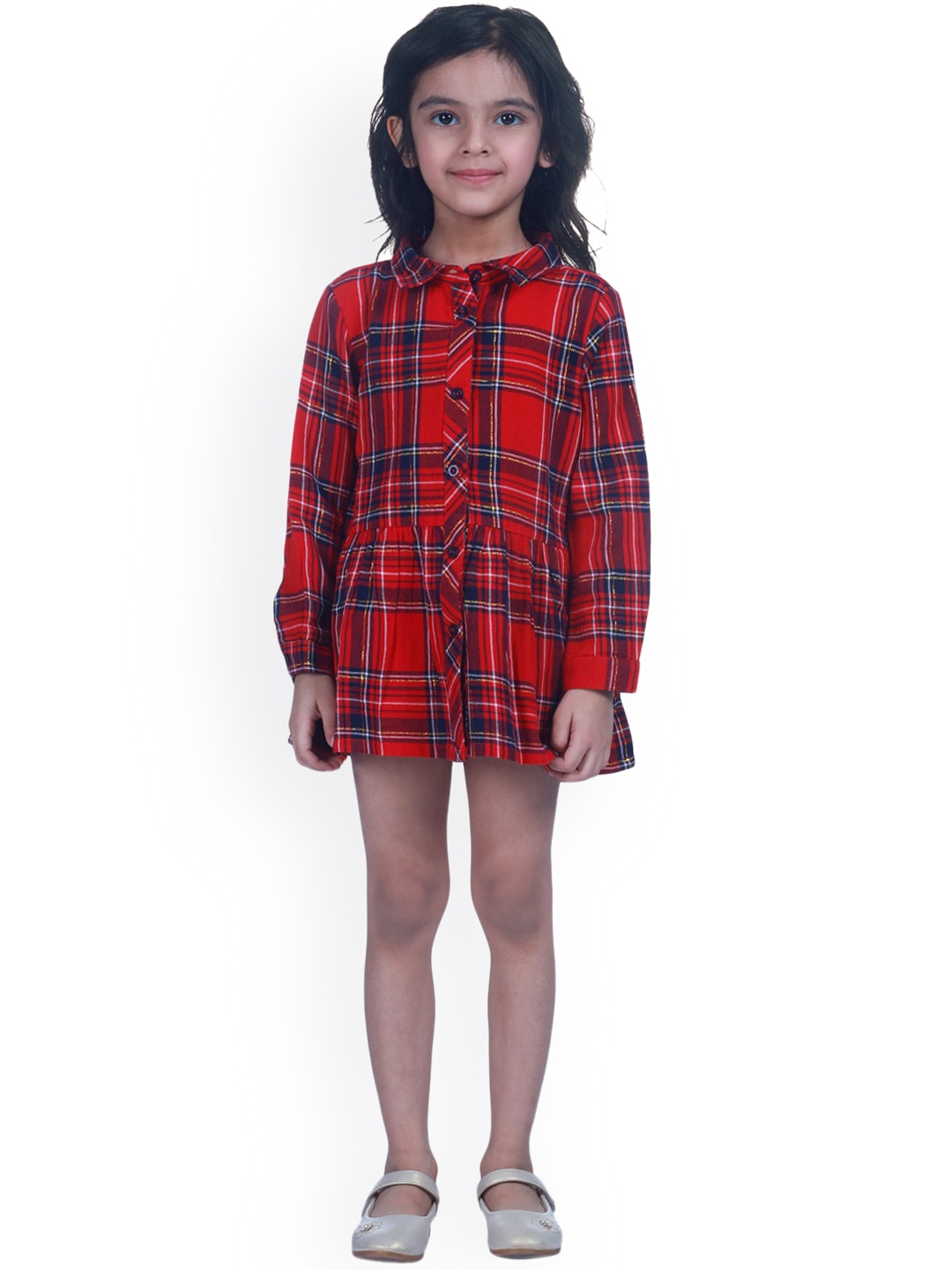 

Creative Kids Red & Navy Blue Checked Cotton Shirt Dress