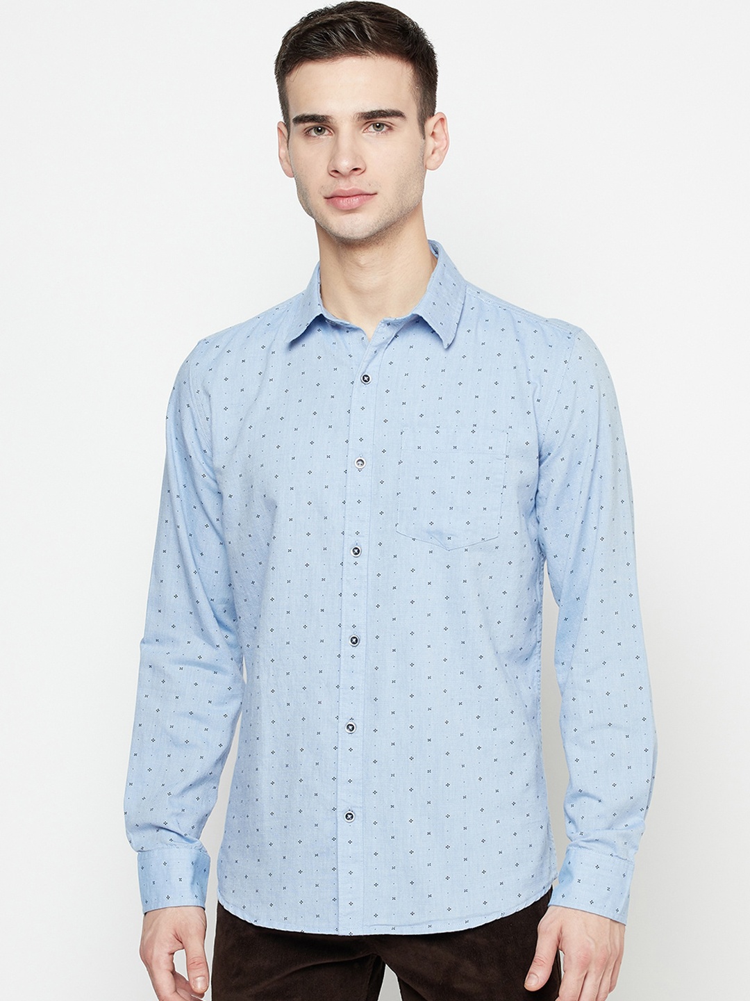 

METTLE Men Blue Floral Opaque Printed Cotton Casual Shirt