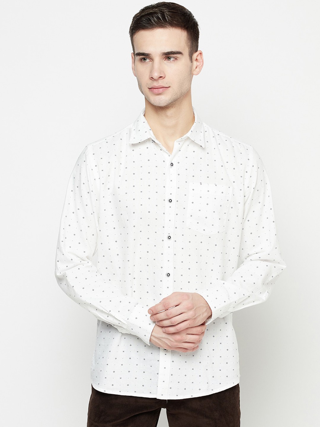 

METTLE Men White Opaque Printed Casual Shirt