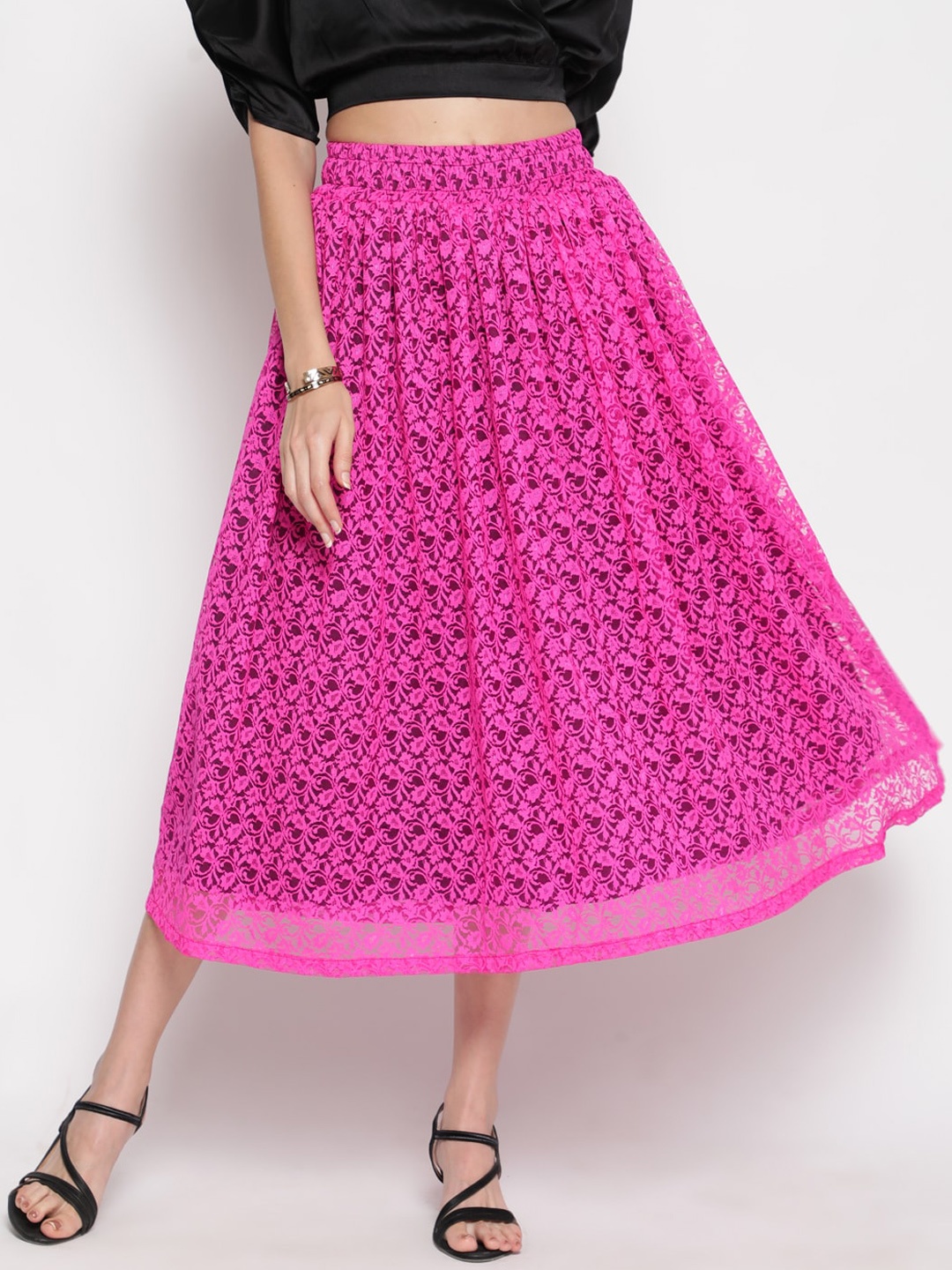 

AKIMIA Women Fuchsia Net flared Skirts