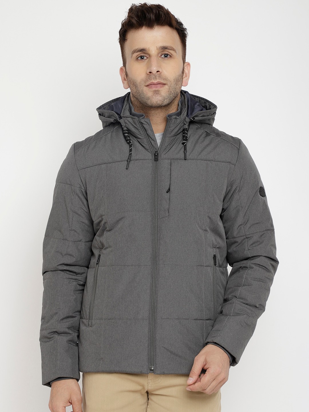 

LURE URBAN Men Grey Solid Padded Jacket With Detachable Hoody