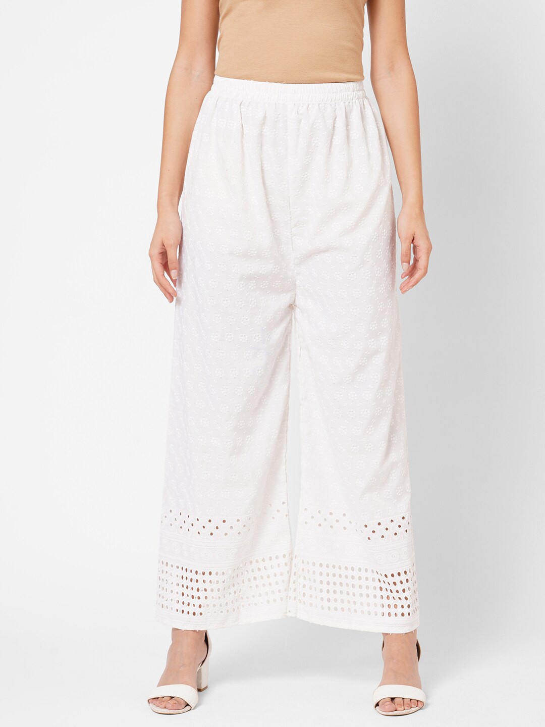 

RedRound Women White Ethnic Motifs Embroidered Flared Ethnic Palazzos