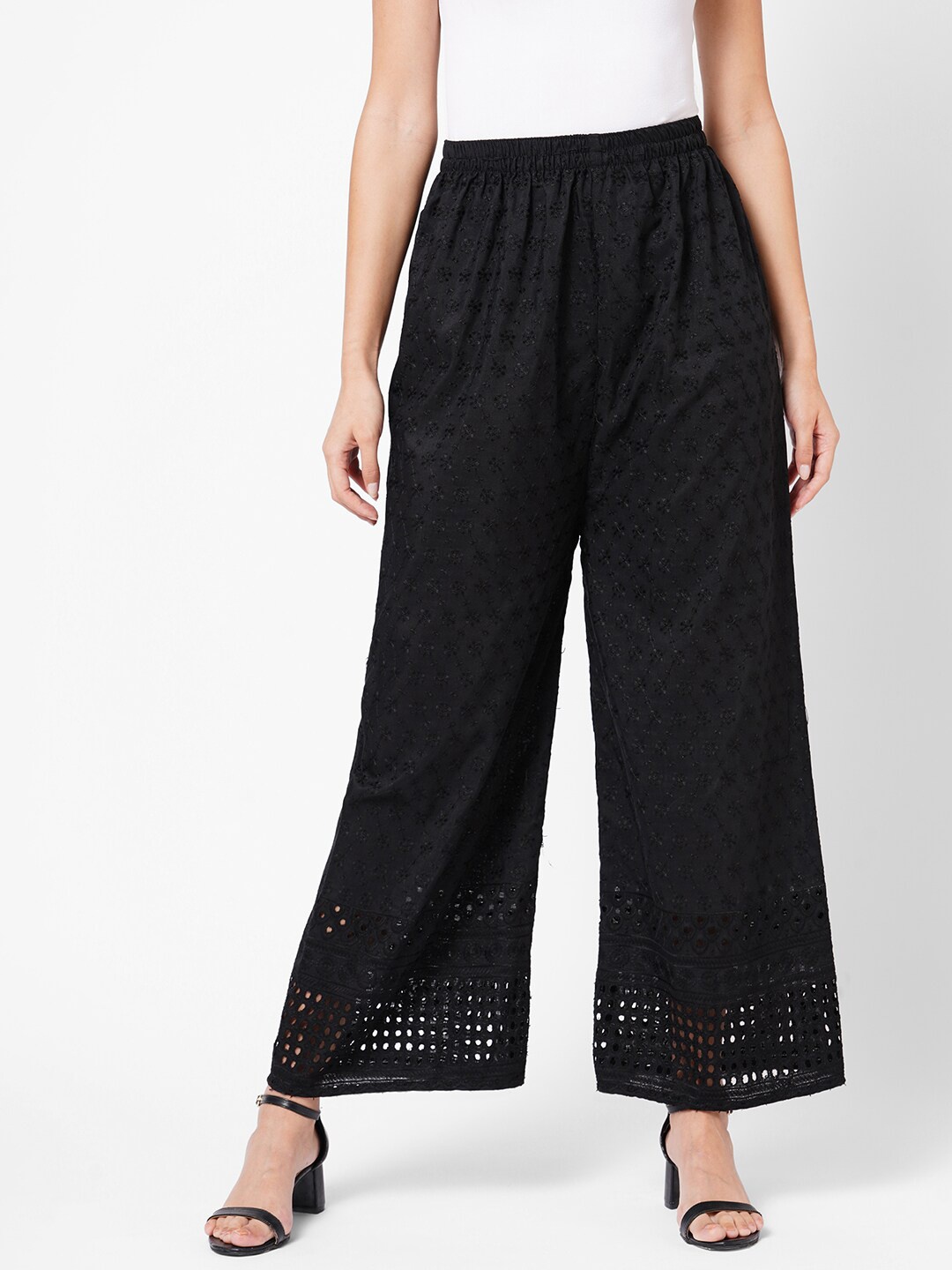 

RedRound Women Black Ethnic Motifs Embroidered Ethnic Palazzos