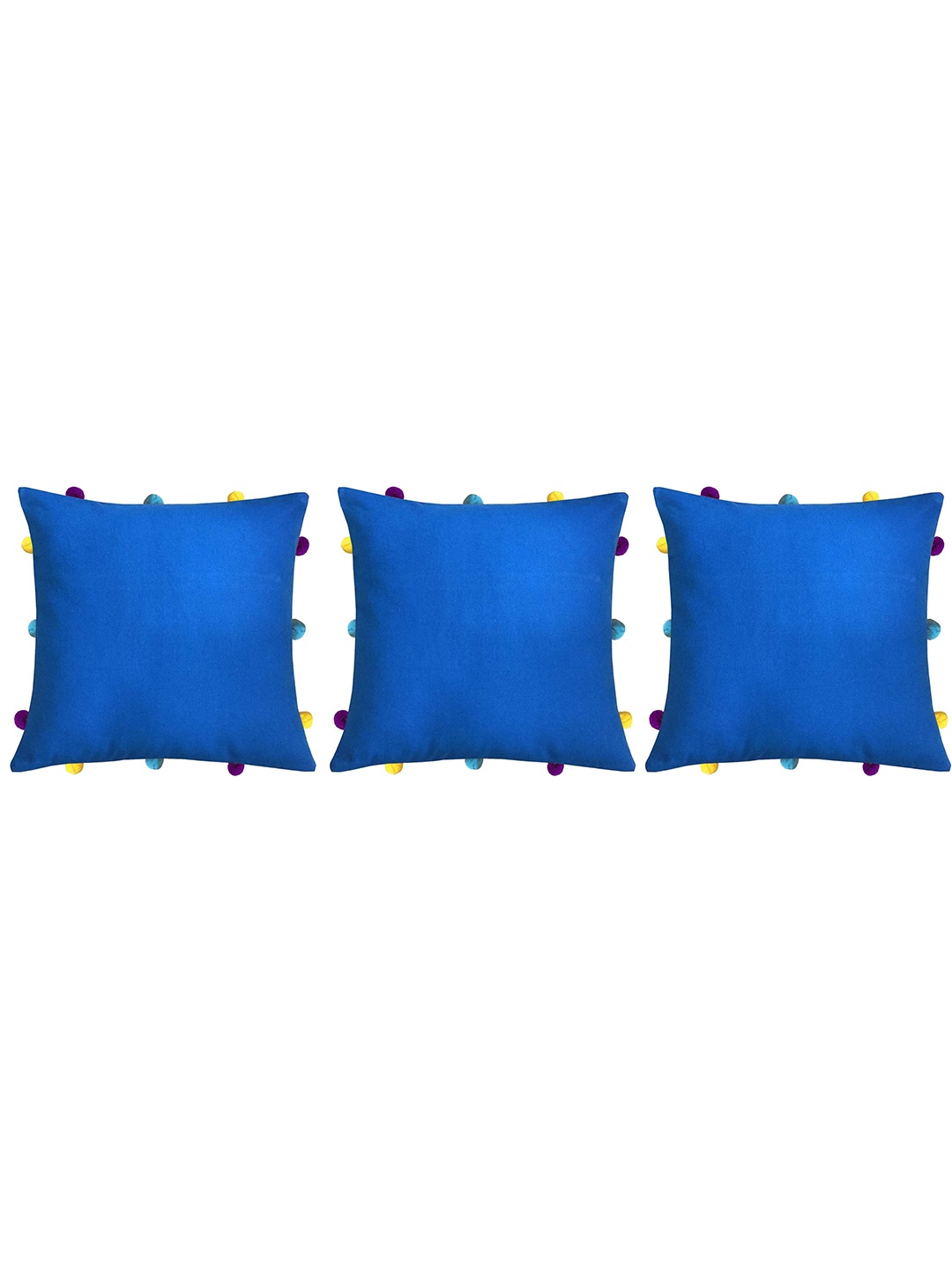 

Lushomes Blue 3 Pieces Pom Pom Detail Cotton Square Cushion Covers