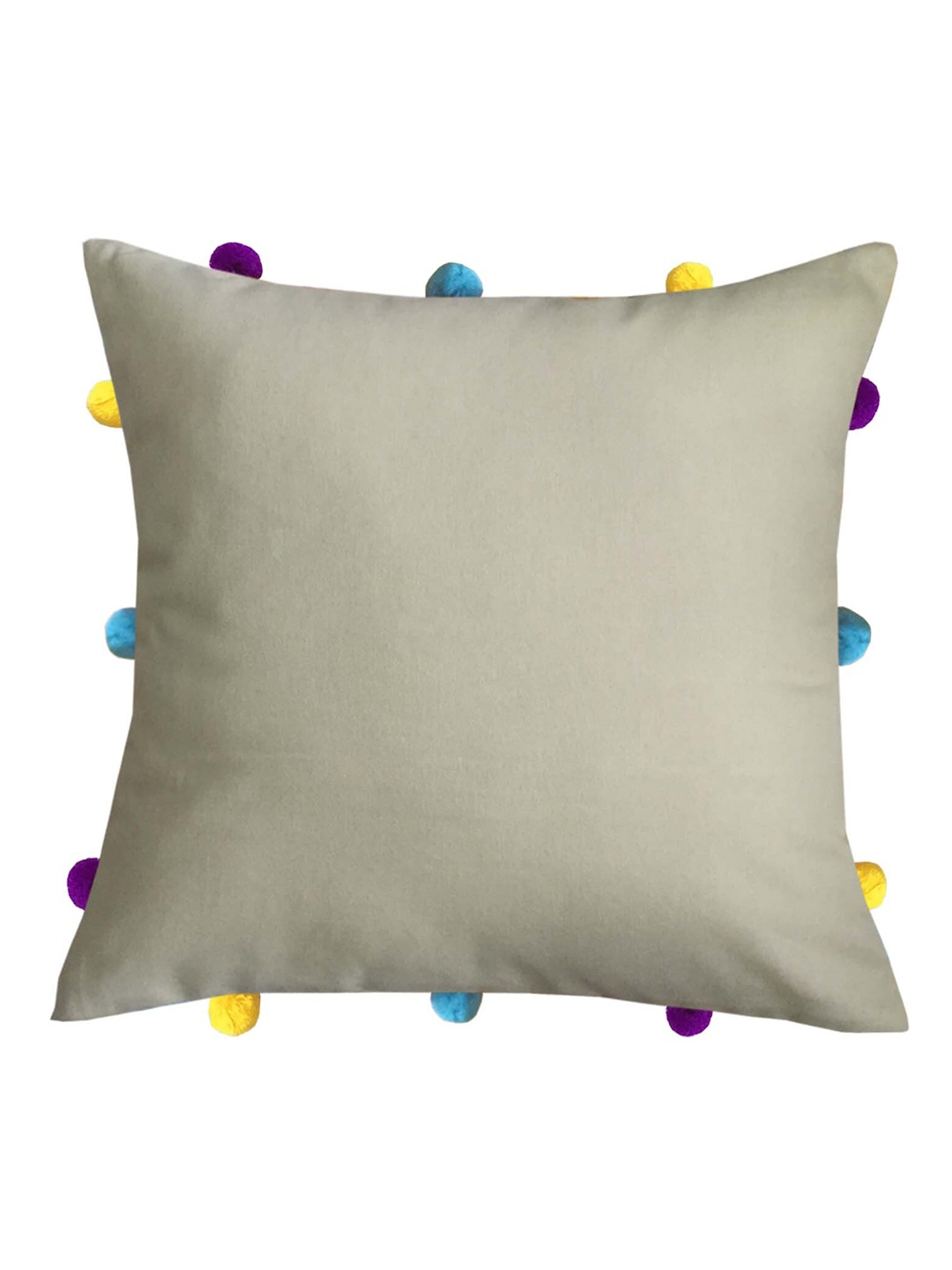 

Lushomes Beige Square Cushion Covers With Colorful pom poms