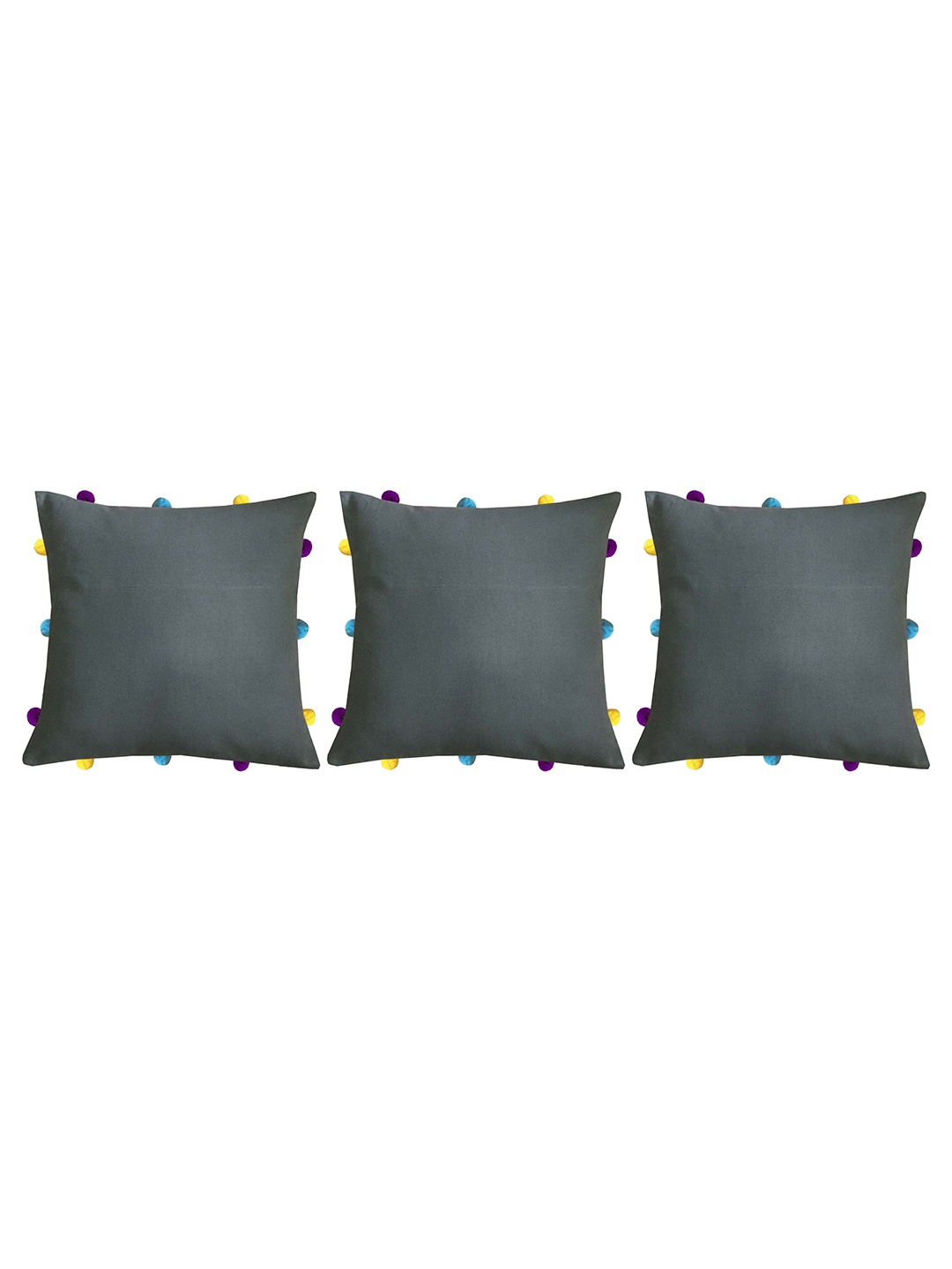 

Lushomes Pack Of 3 Grey Solid Cushion Covers with Colorful Tassels