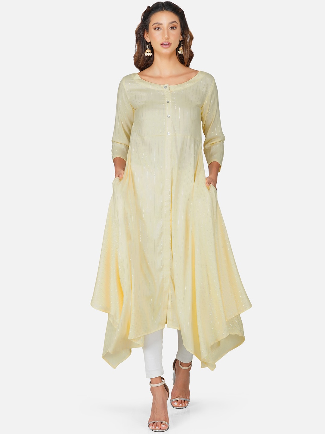 

FABNEST Women Yellow Embellished Kurta