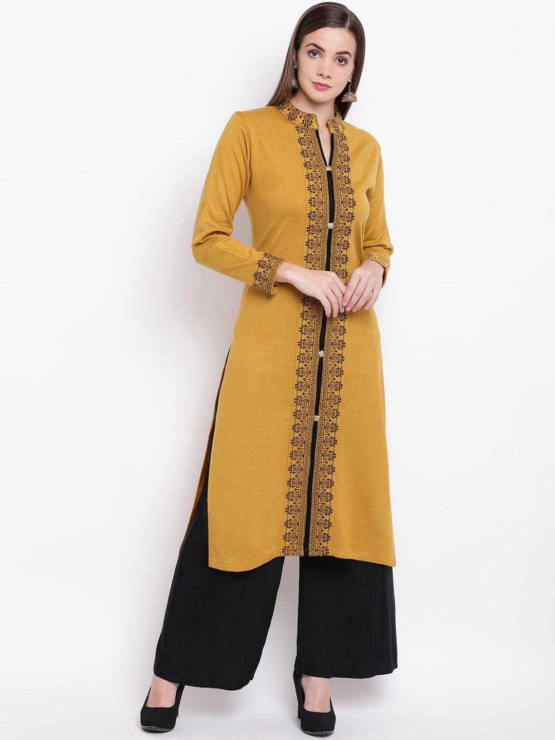 

FABNEST Women Yellow & Black Ethnic Motifs Printed Kurta