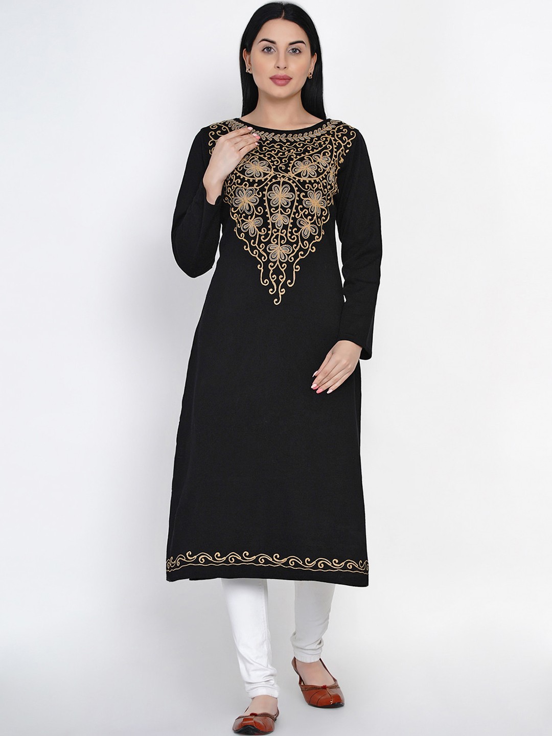 

FABNEST Women Black Ethnic Motifs Yoke Design Kurta