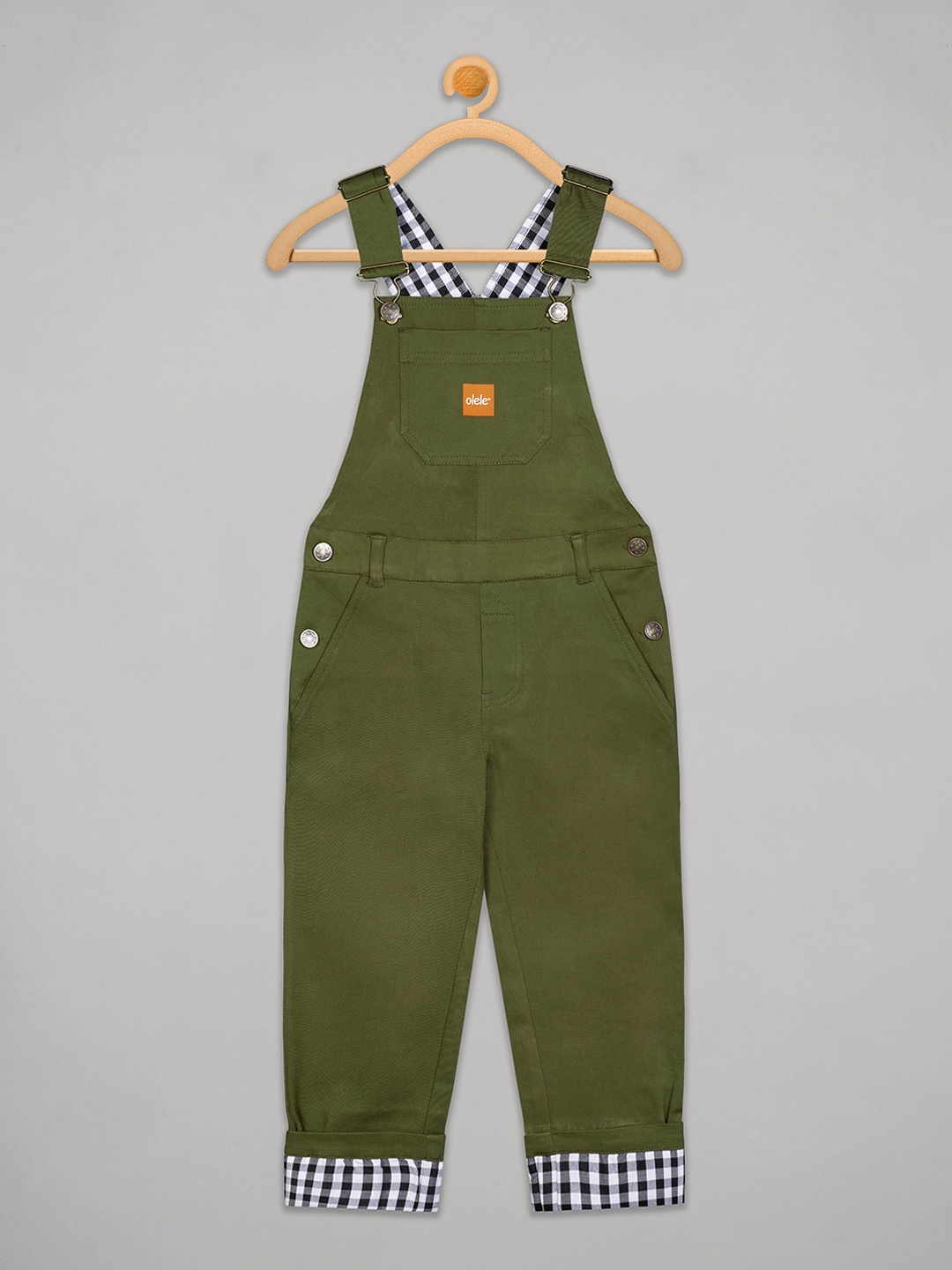 

Olele Girls Olive Solid Cotton Dungaree