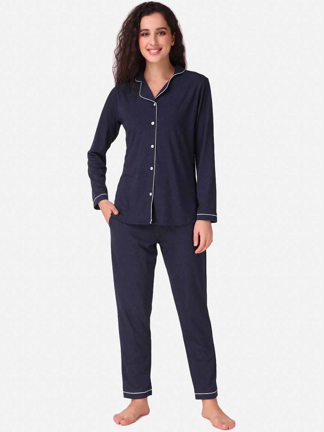 

Masha Women Navy Blue Pure Cotton Night suit