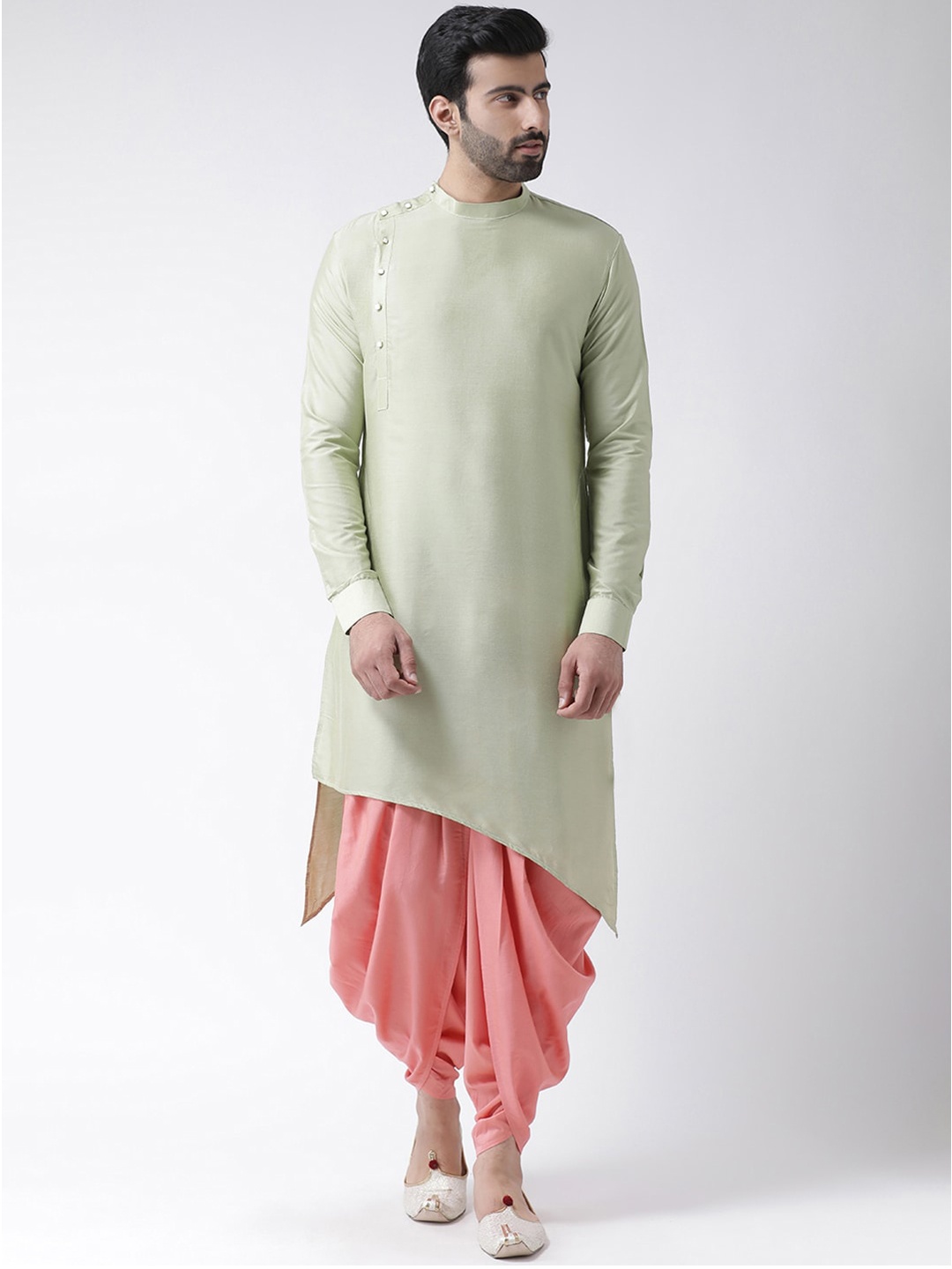 

KISAH Men Regular Fit Solid Asymmetric Kurta, Green