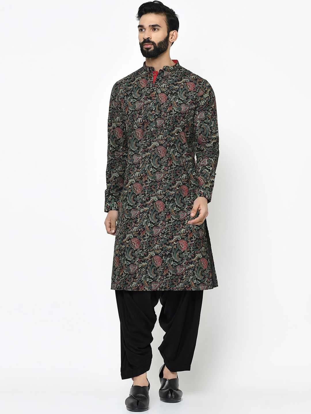 

KISAH Men Kantha Printed Regular Fit Kurta, Black