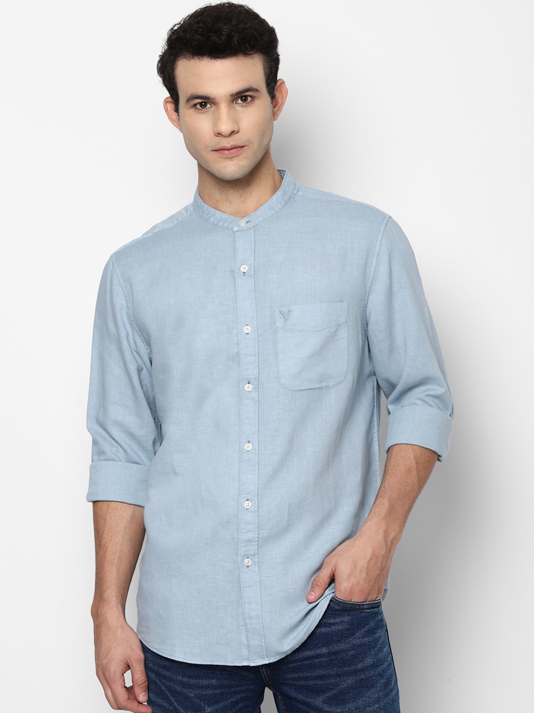 

AMERICAN EAGLE OUTFITTERS Men Blue Cotton Linen Casual Shirt