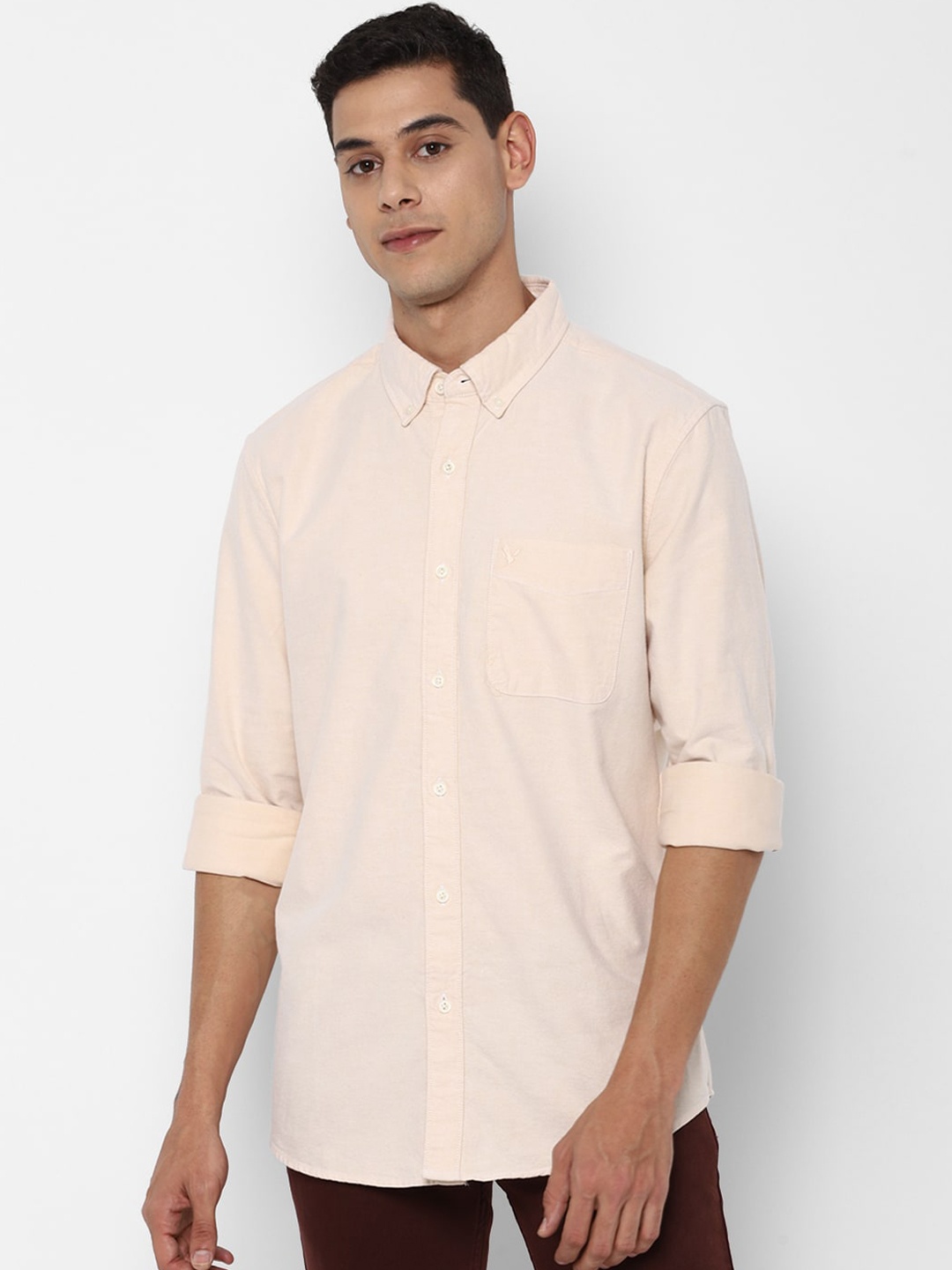 

AMERICAN EAGLE OUTFITTERS Men Beige Solid Opaque Casual Shirt