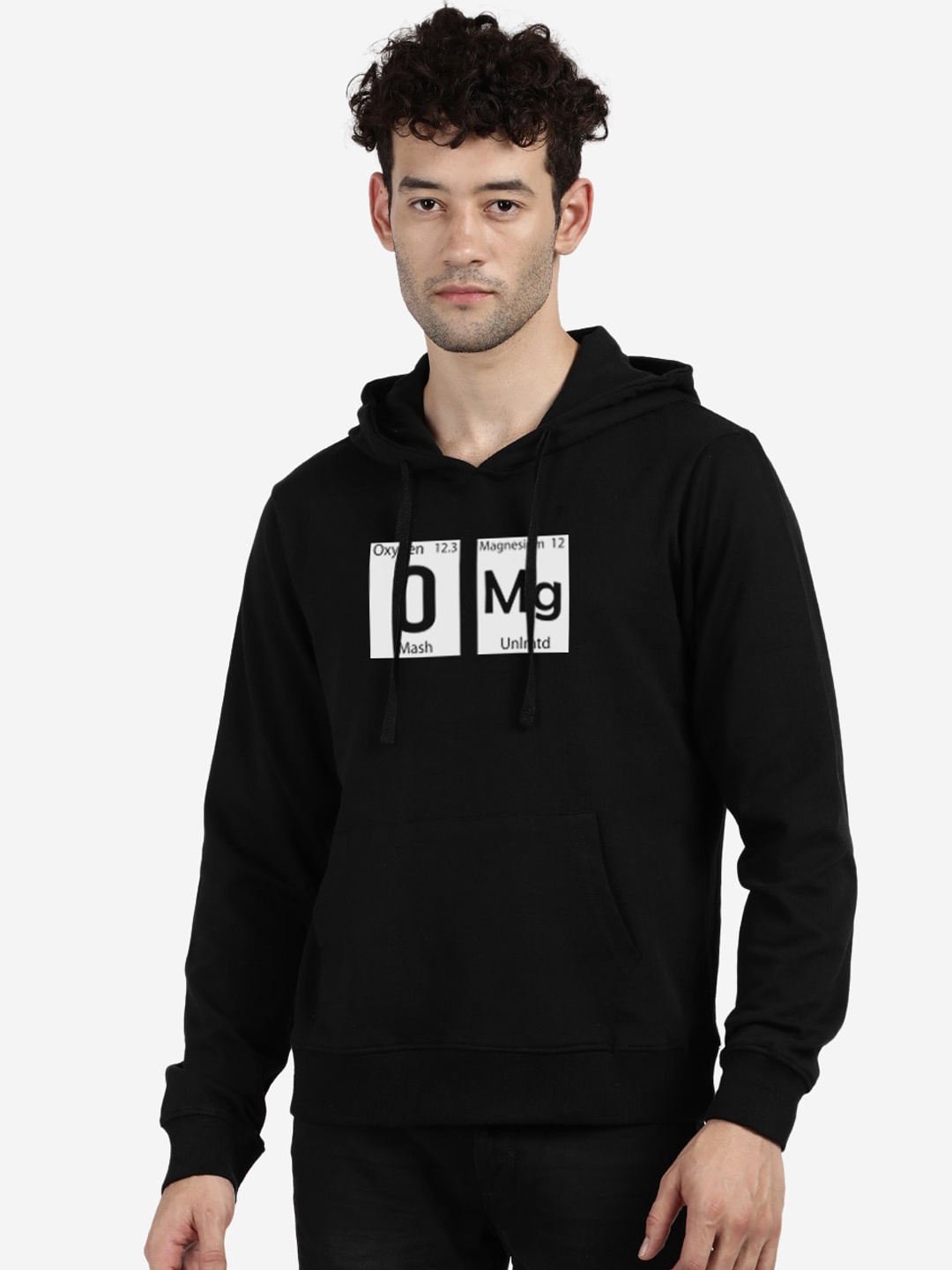 

MASH UNLIMITED Men Black Printed Hooded Sweatshirt