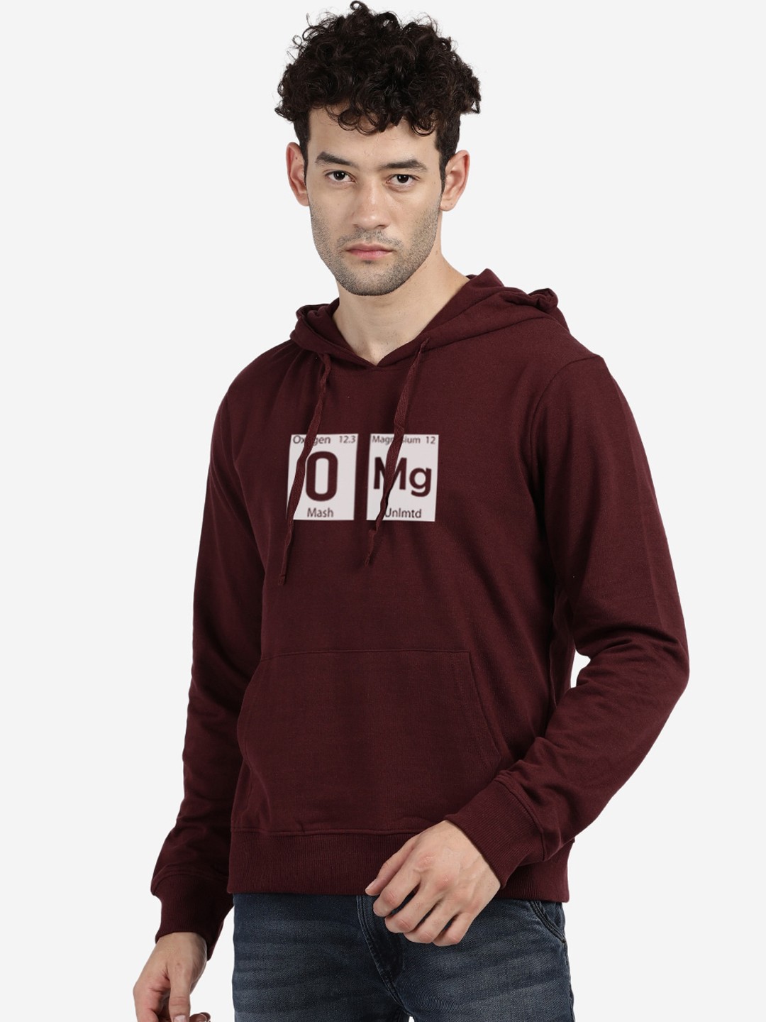 

MASH UNLIMITED Men Maroon Printed Hooded Cotton Sweatshirt