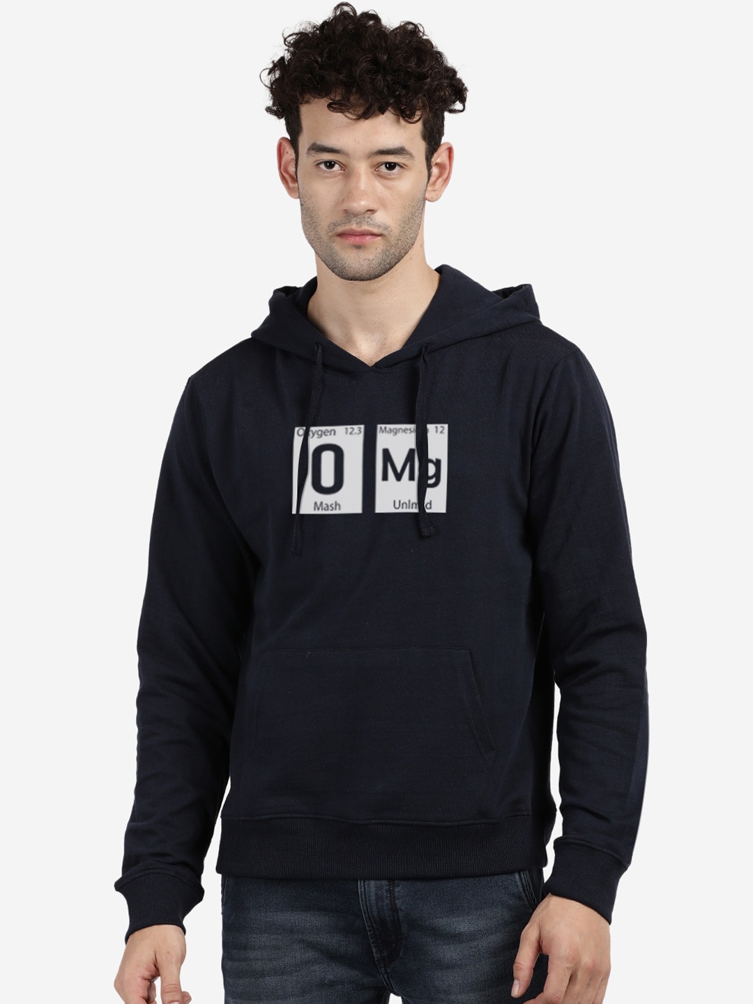 

MASH UNLIMITED Men Navy Blue Printed Hooded Sweatshirt