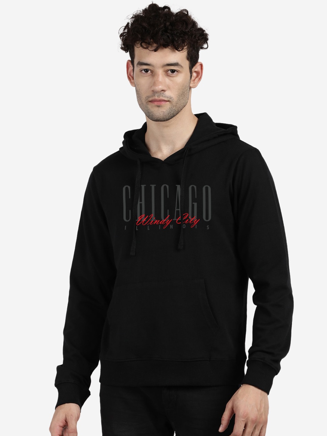 

MASH UNLIMITED Men Black Hooded Sweatshirt