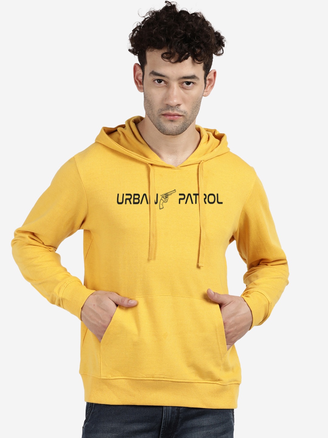 

MASH UNLIMITED Men Yellow Printed Hooded Sweatshirt