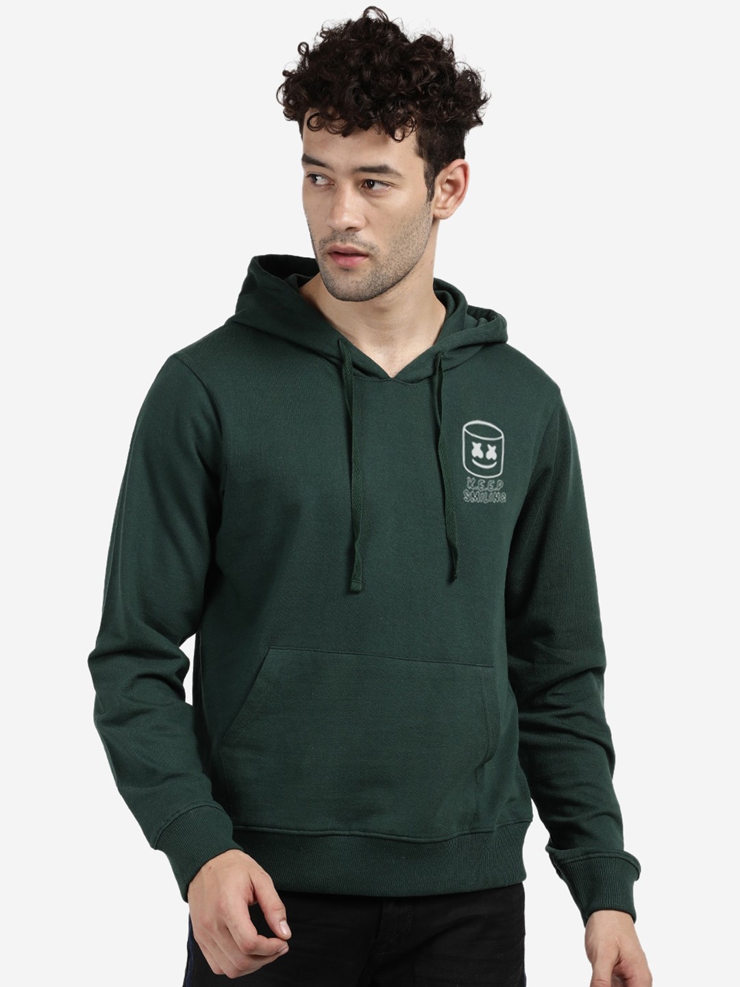 

MASH UNLIMITED Men Green Hooded Cotton Sweatshirt