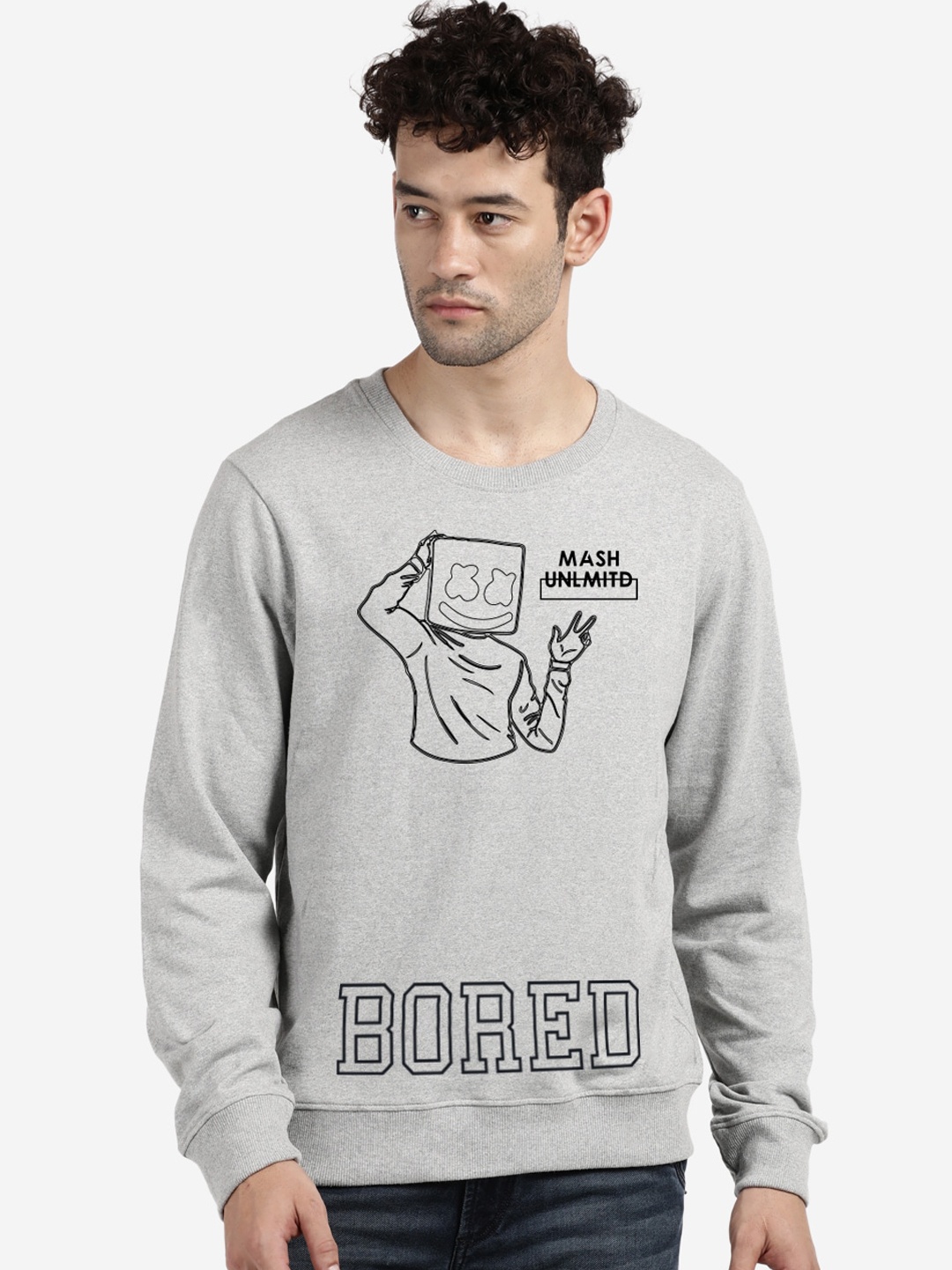 

MASH UNLIMITED Men Grey Printed Cotton Sweatshirt