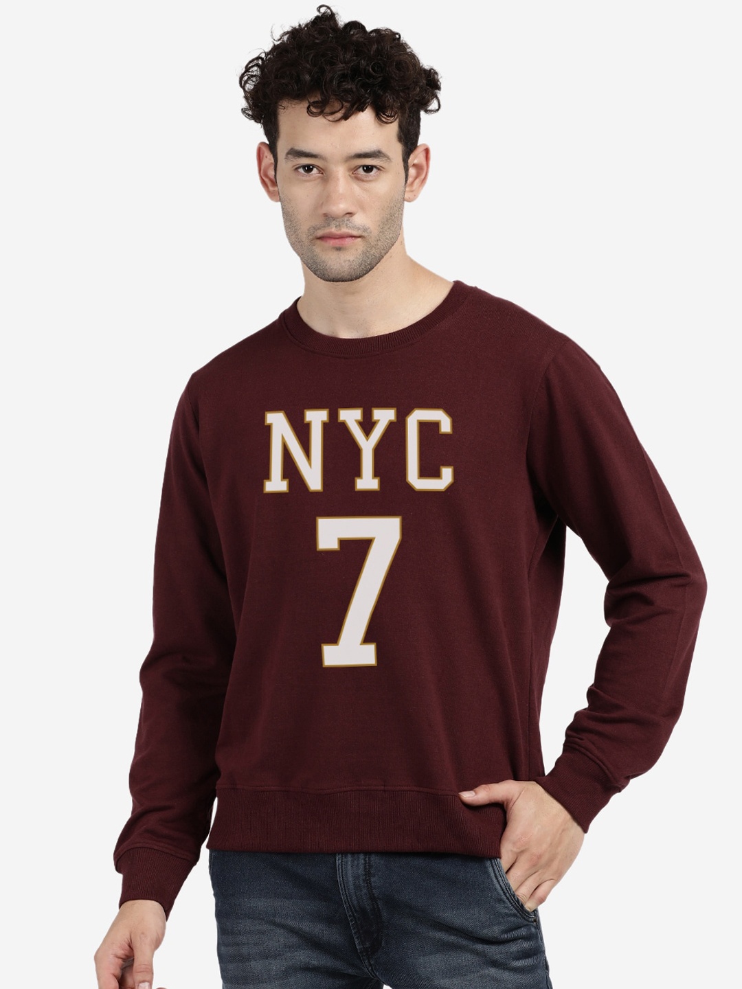 

MASH UNLIMITED Men Cotton Maroon Printed Sweatshirt