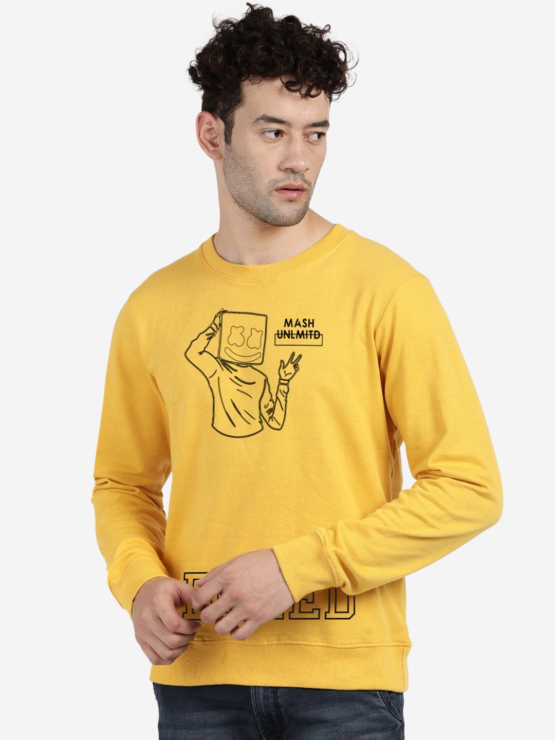 

MASH UNLIMITED Men Yellow Printed Sweatshirt