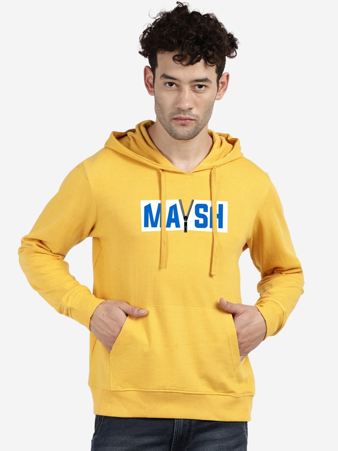 

MASH UNLIMITED Men Yellow Printed Hooded Sweatshirt