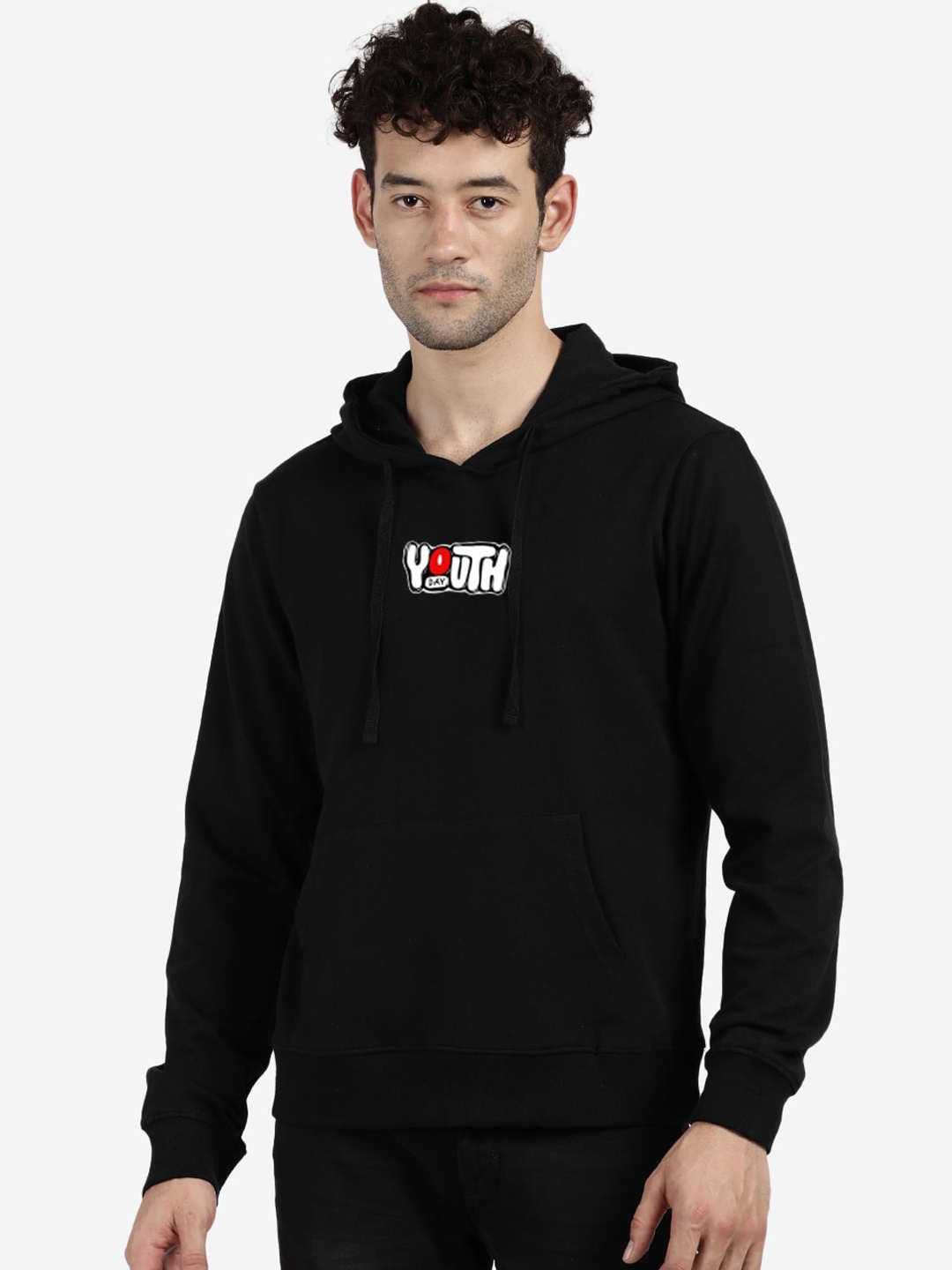 

MASH UNLIMITED Men Black Printed Hooded Cotton Sweatshirt